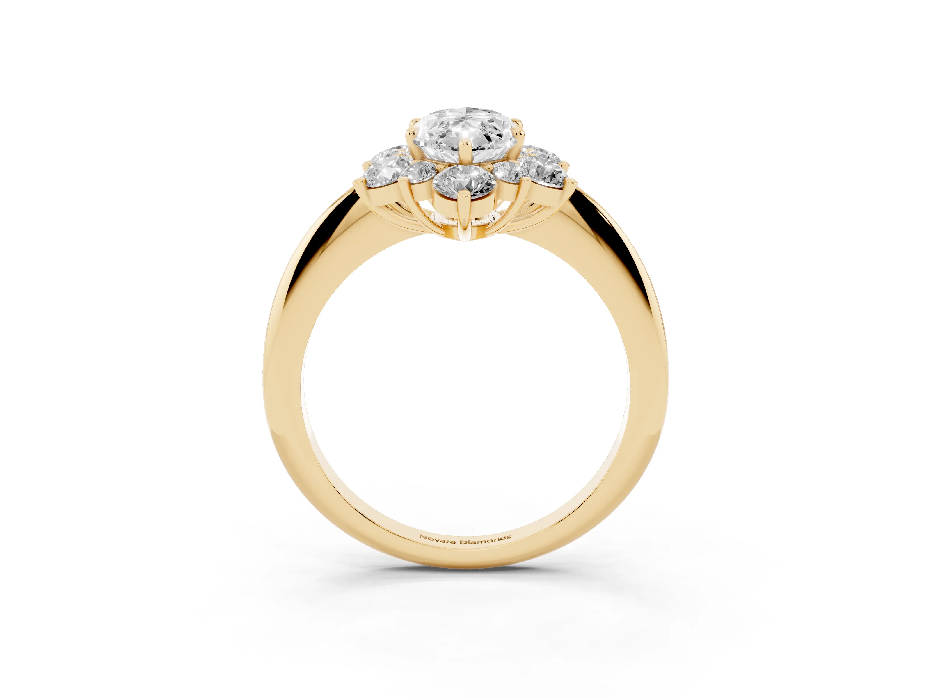 Marquise Cut Diamond Cluster Halo Ring Set in Yellow gold with Solitaire Band and Prong Setting