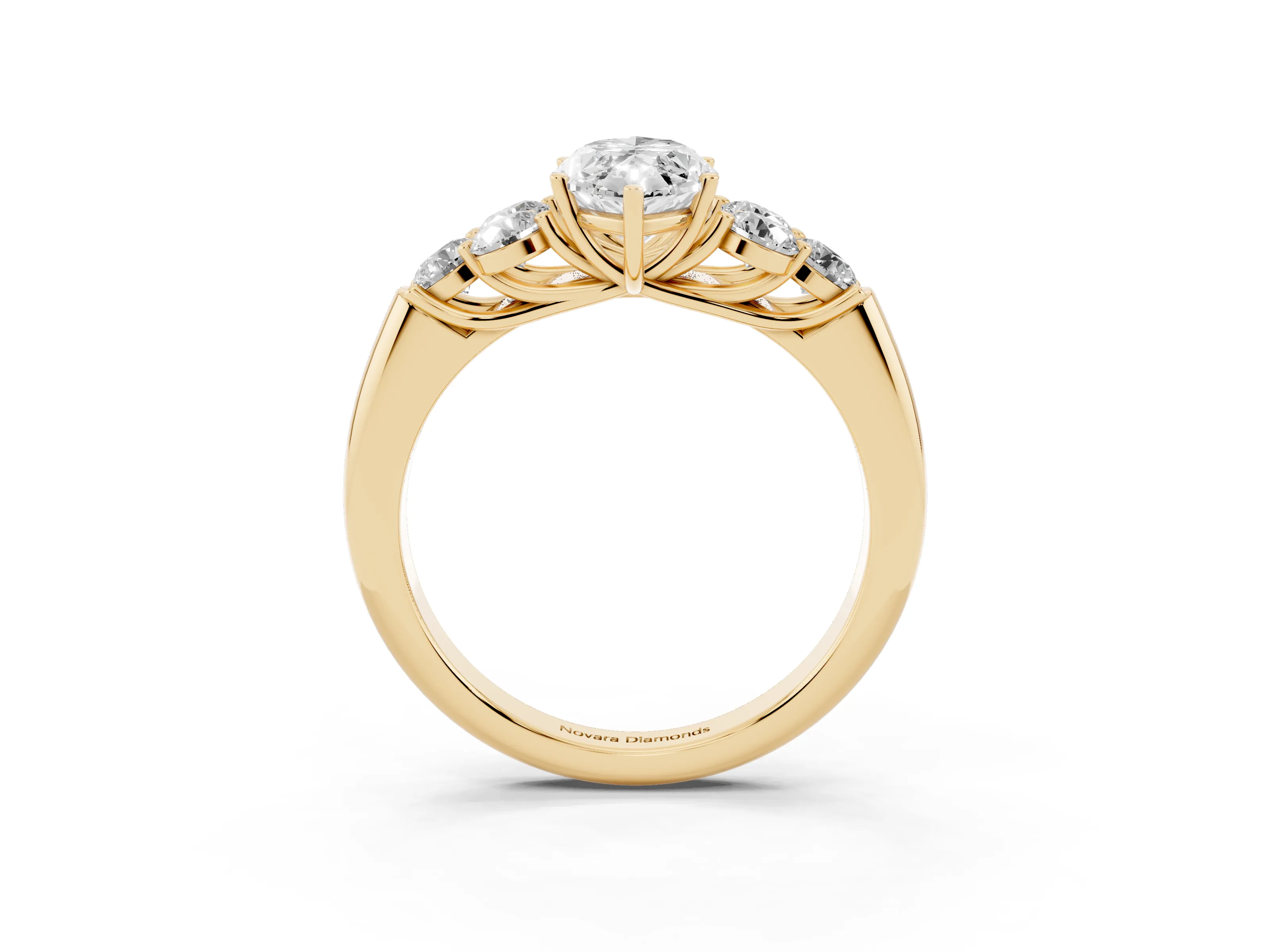 Marquise Cut Diamond Cluster Ring Set in Yellow gold with Round Accent Stones and Prong Setting on a Plain Band