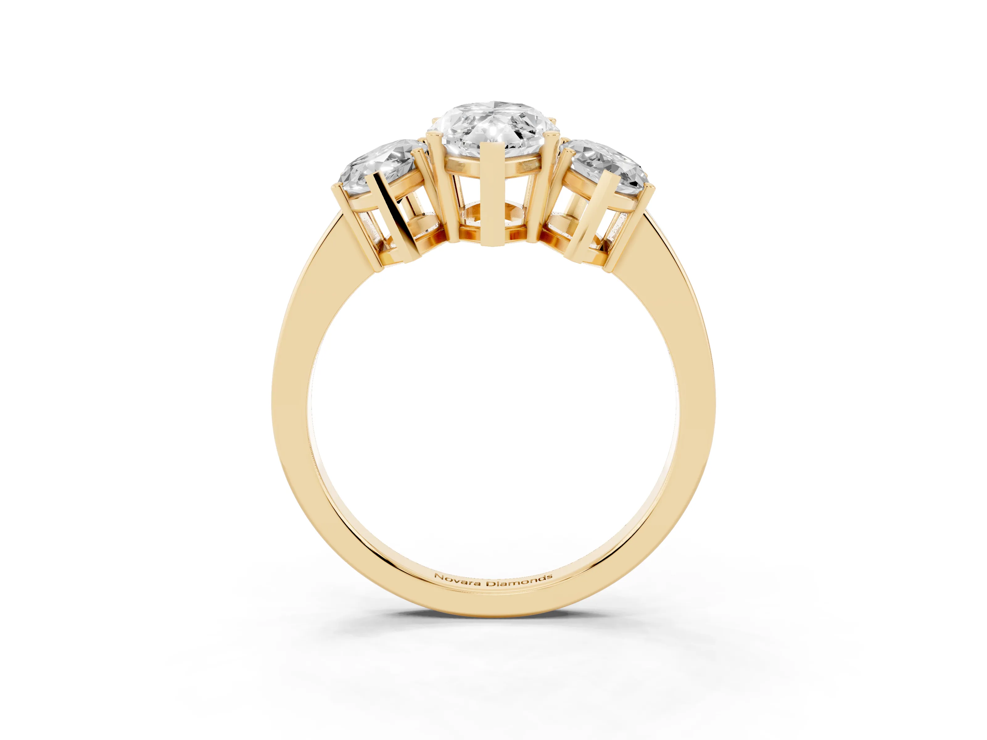 Marquise Cut Diamond Three-Stone Engagement Ring Set in Yellow gold with Flat Band