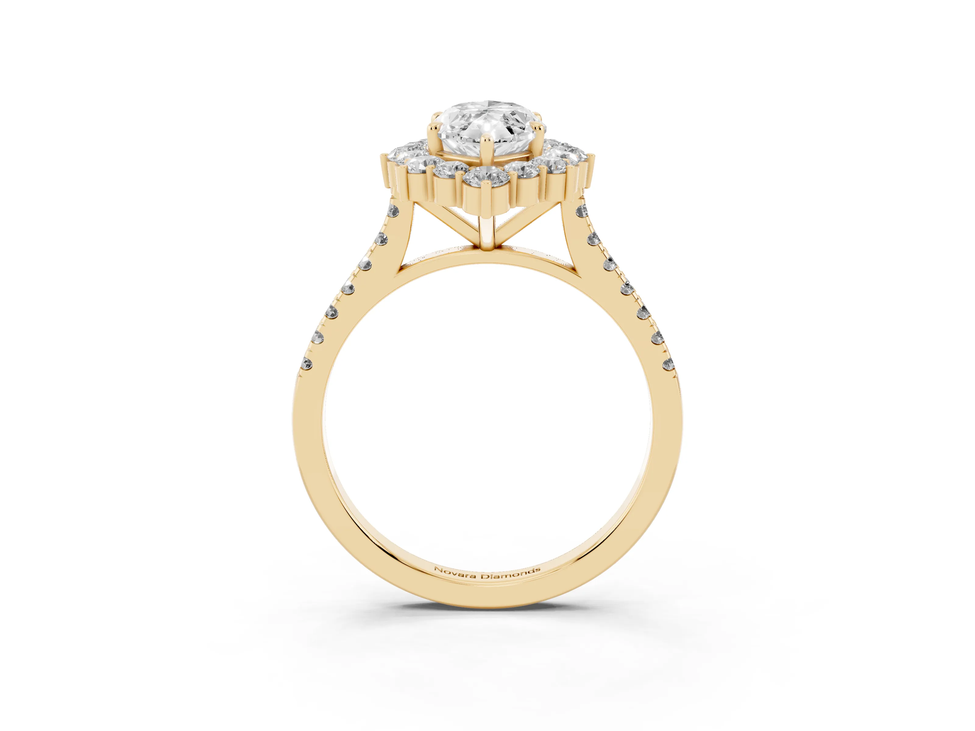 Marquise Cut Diamond Halo Ring Set in Yellow gold with Pavé Band and Prong Setting