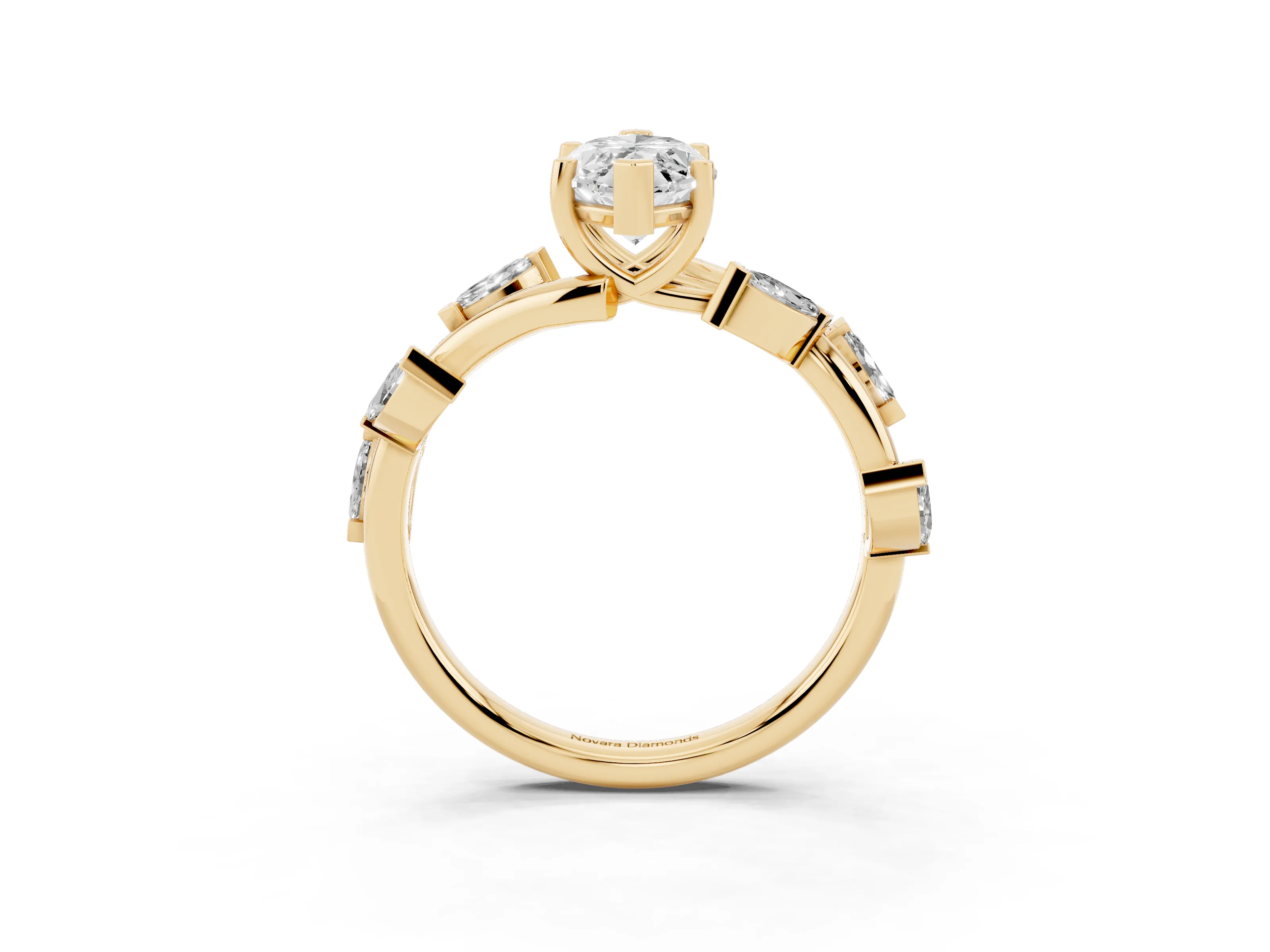 Marquise Cut Diamond Solitaire Ring Set in Yellow gold with Twisted Marquise Accent Band