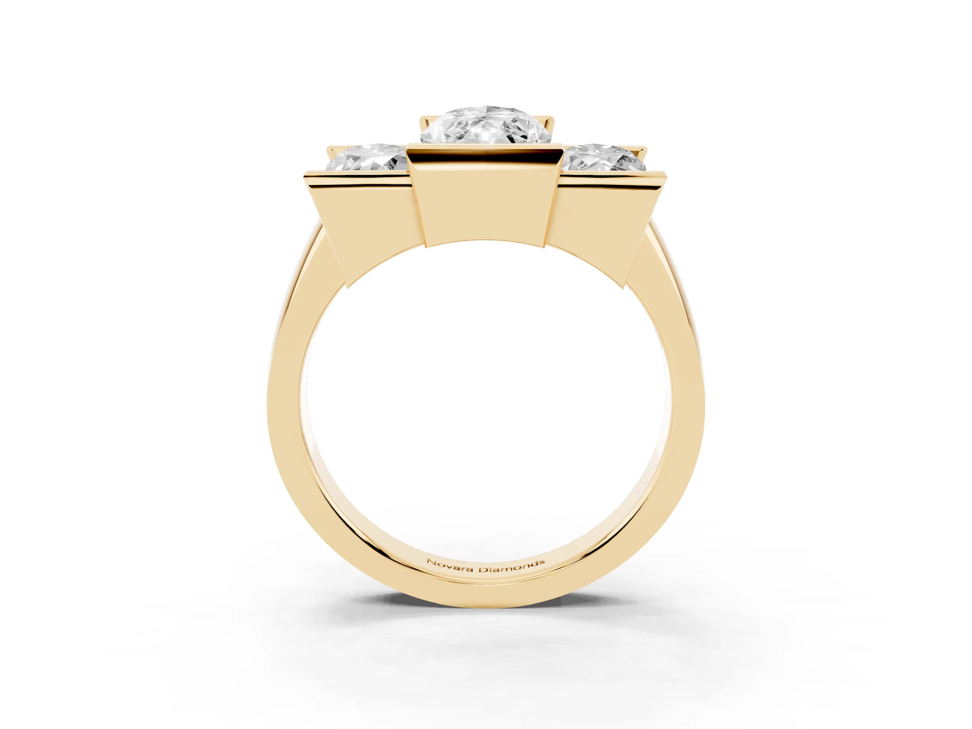 Marquise Cut Diamond Three-Stone Channel Set Ring Set in Yellow gold with Smooth Polished Band