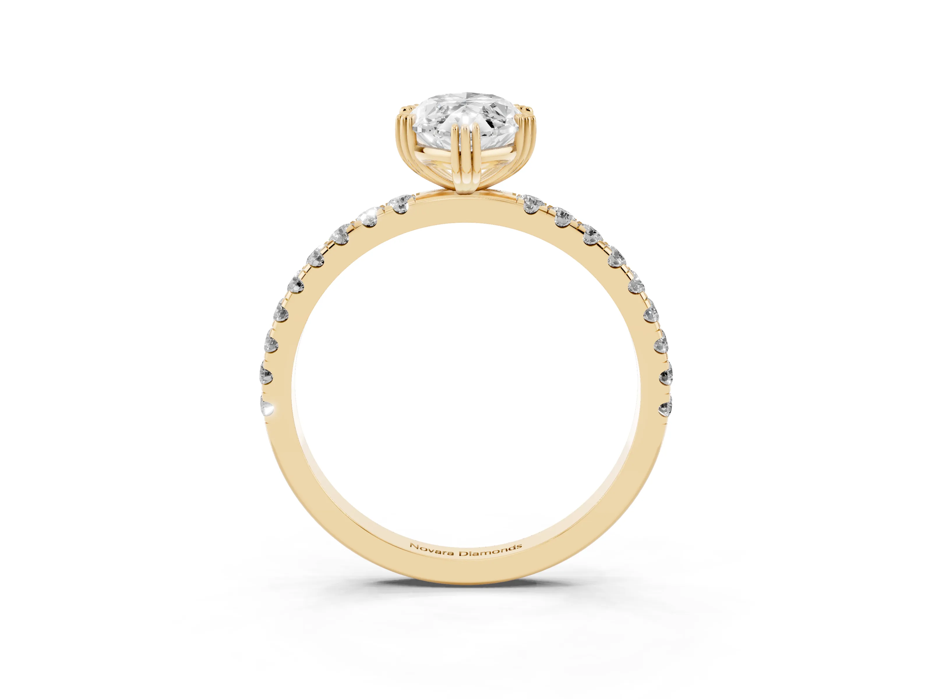 Marquise Cut Diamond Brilliant Solitaire Set in Yellow gold with Pavé Band and Claw Prong Setting