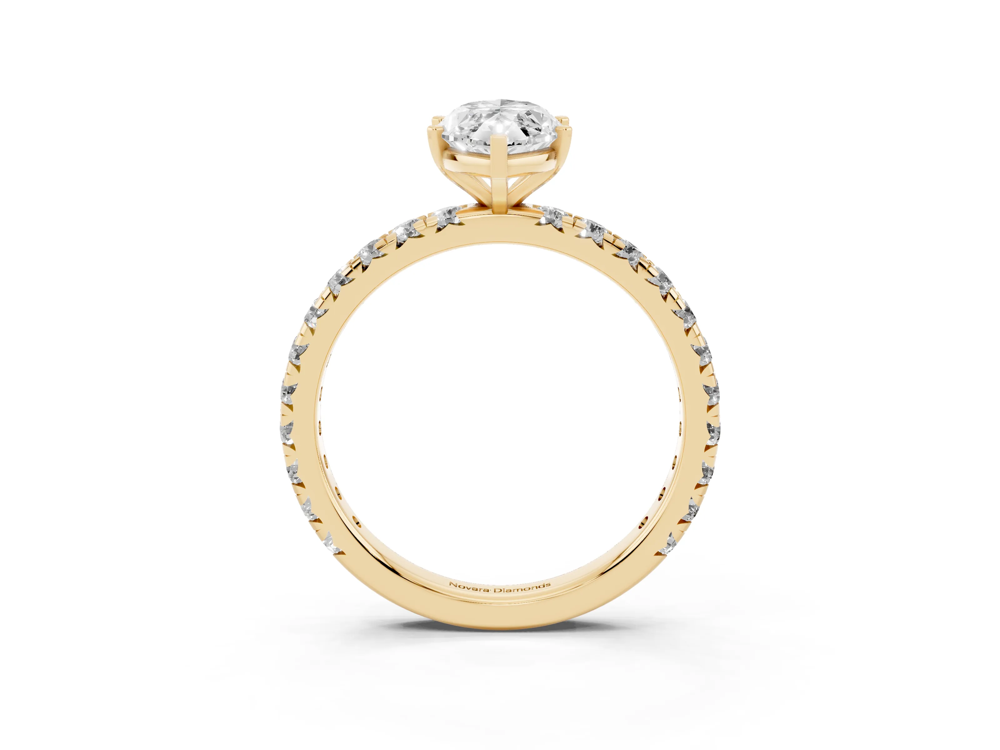 Marquise Cut Diamond Pavé Solitaire Ring Set in Yellow gold with Round Band and Prong Setting