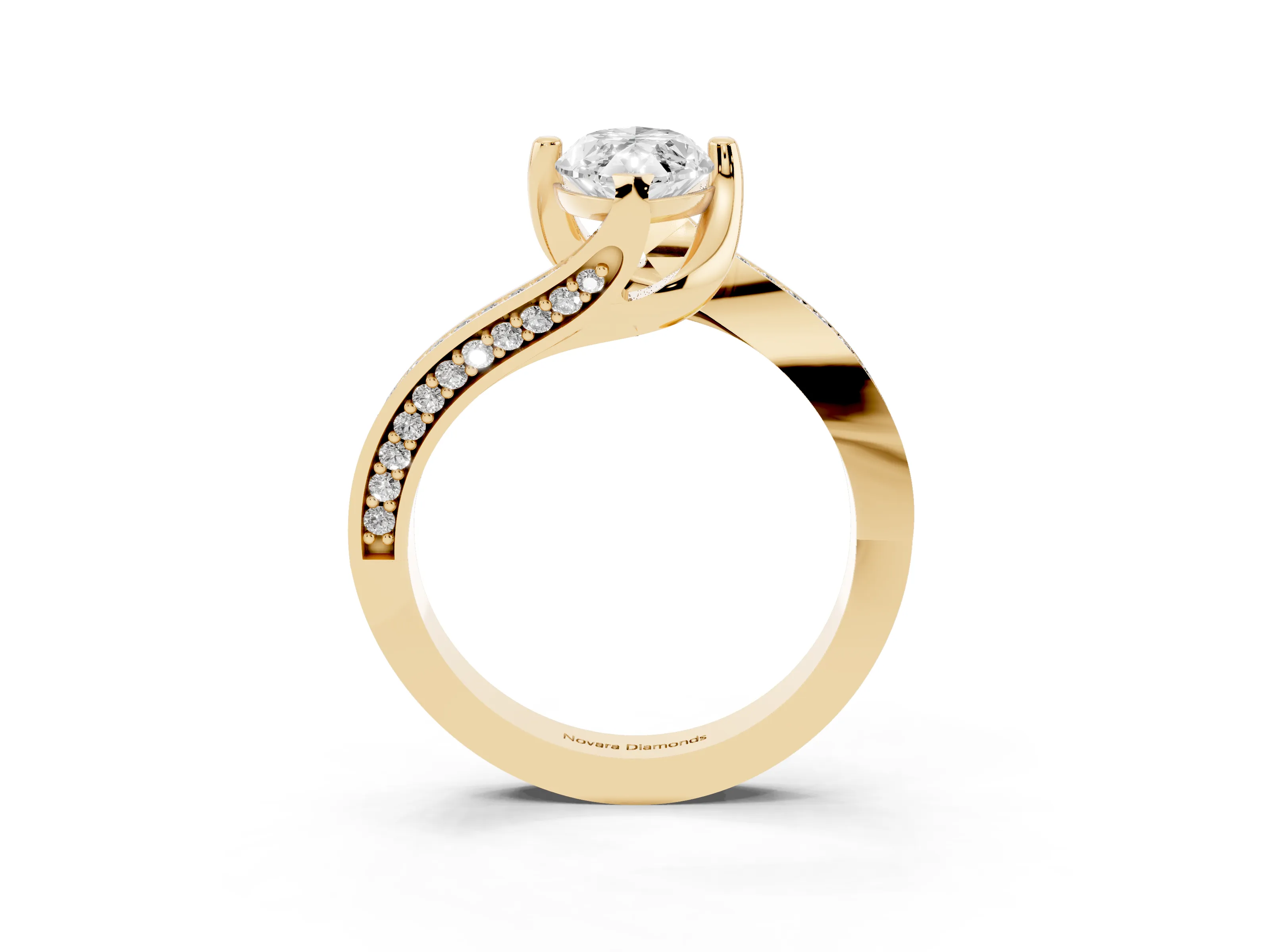 Marquise Cut Diamond Solitaire Ring Set in Yellow gold with Intertwined Pavé Twist Band