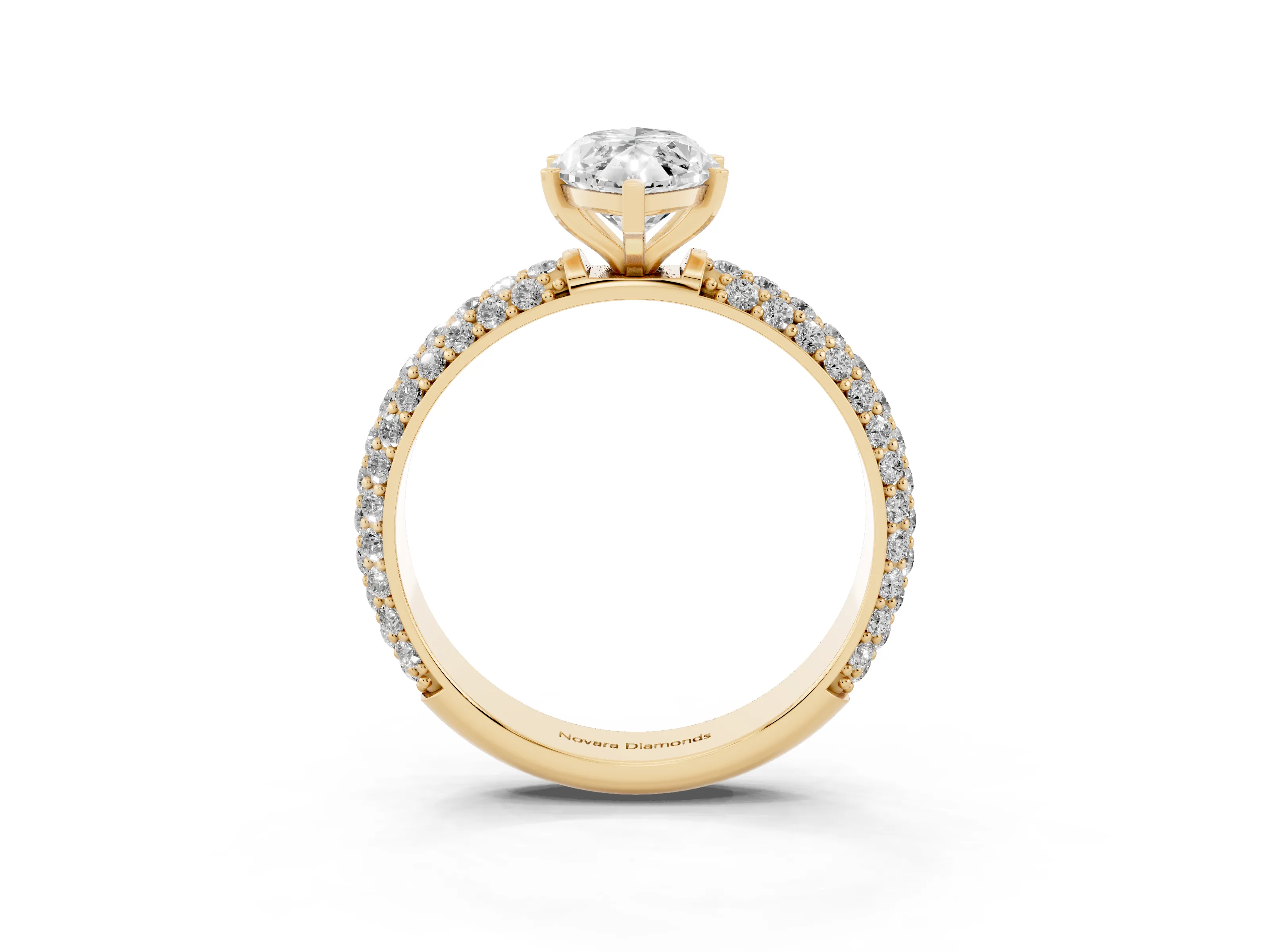 Marquise Cut Diamond Solitaire Ring Set in Yellow gold with Prong Setting and Pavé-Set Band