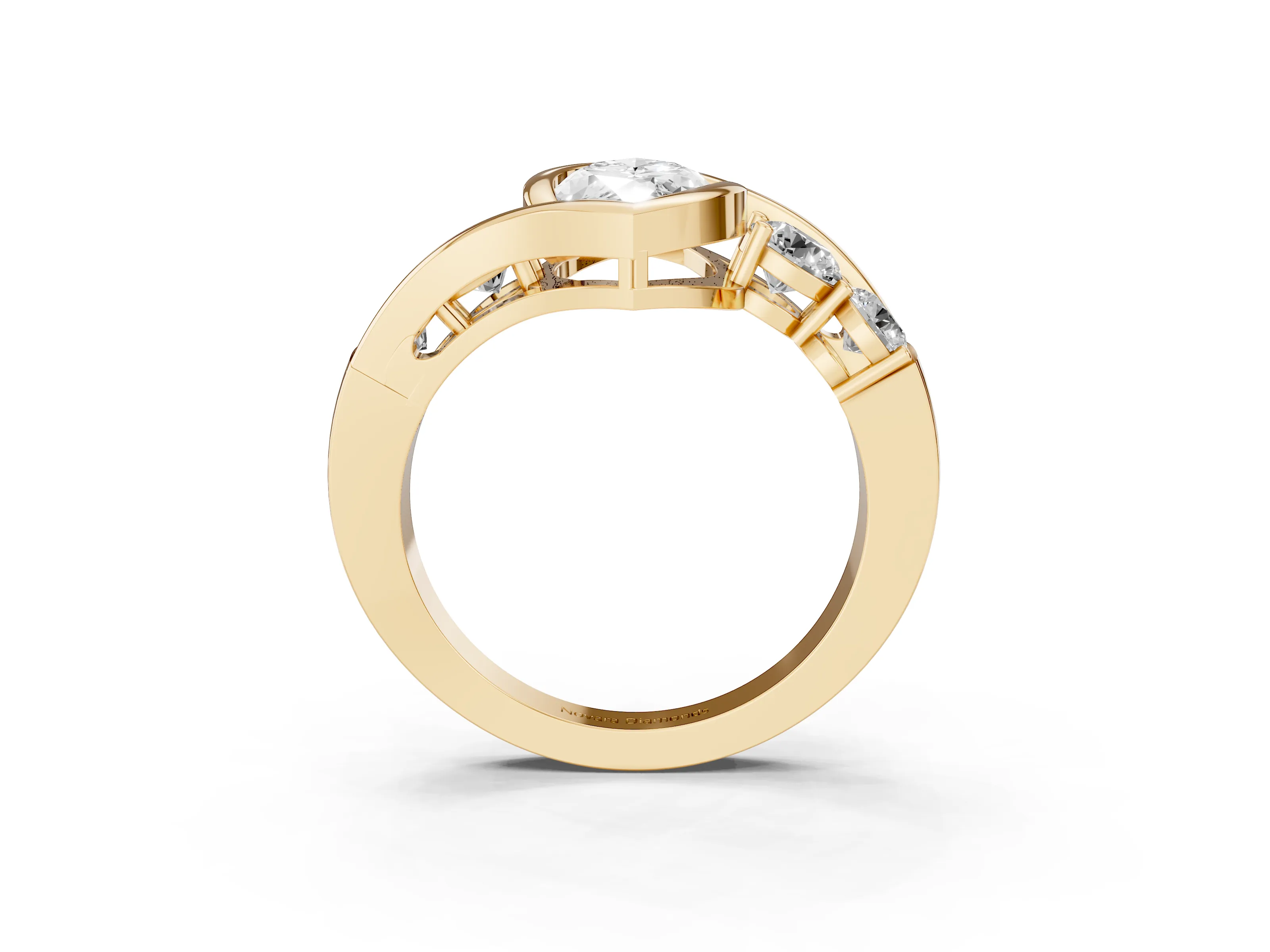 Marquise Cut Diamond Bezel Bypass Ring Set in Yellow gold with Round Accents