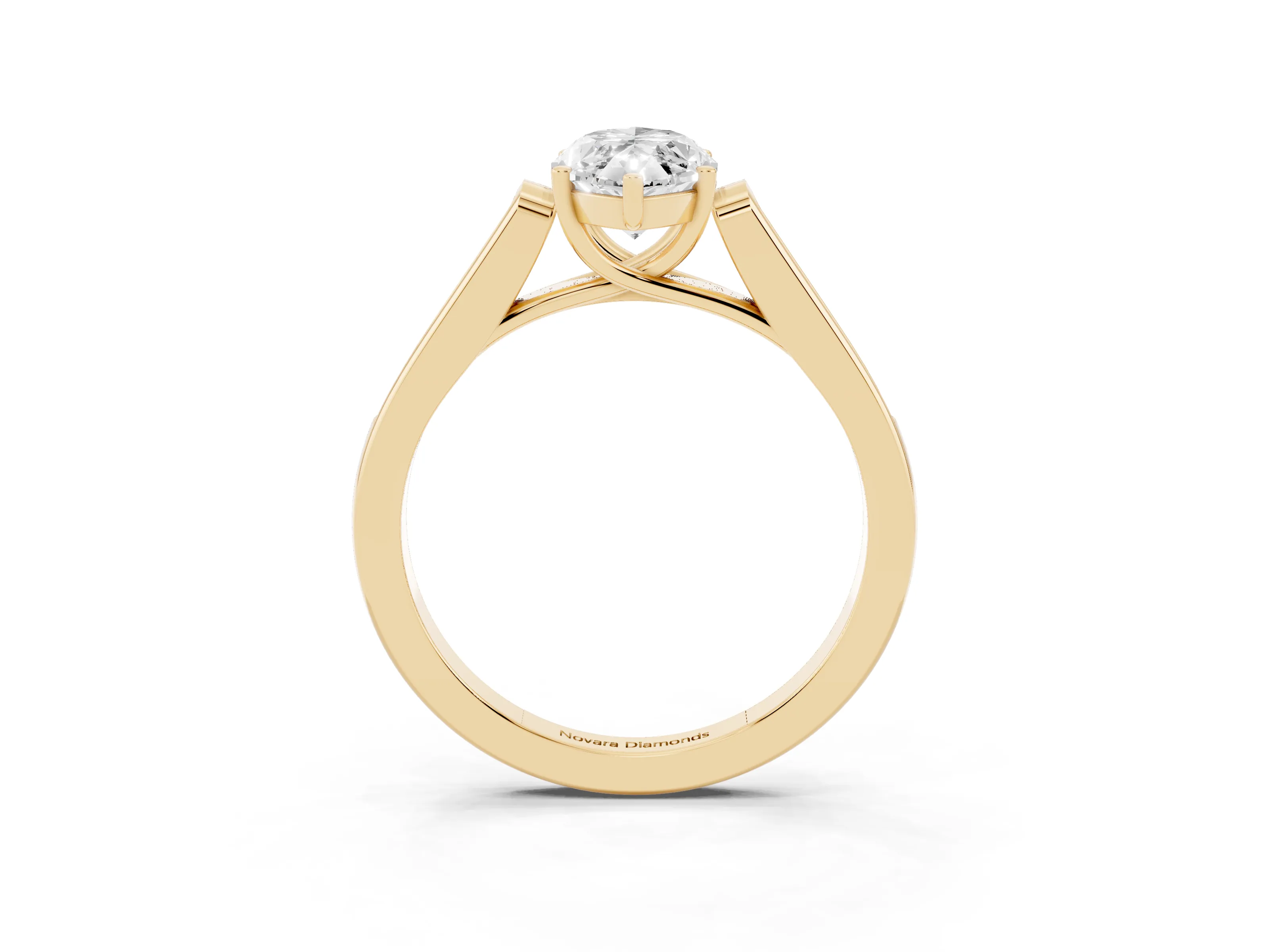 Marquise Cut Diamond Solitaire Cathedral Engagement Ring Set in Yellow gold with Channel-Set Band and Prong Setting