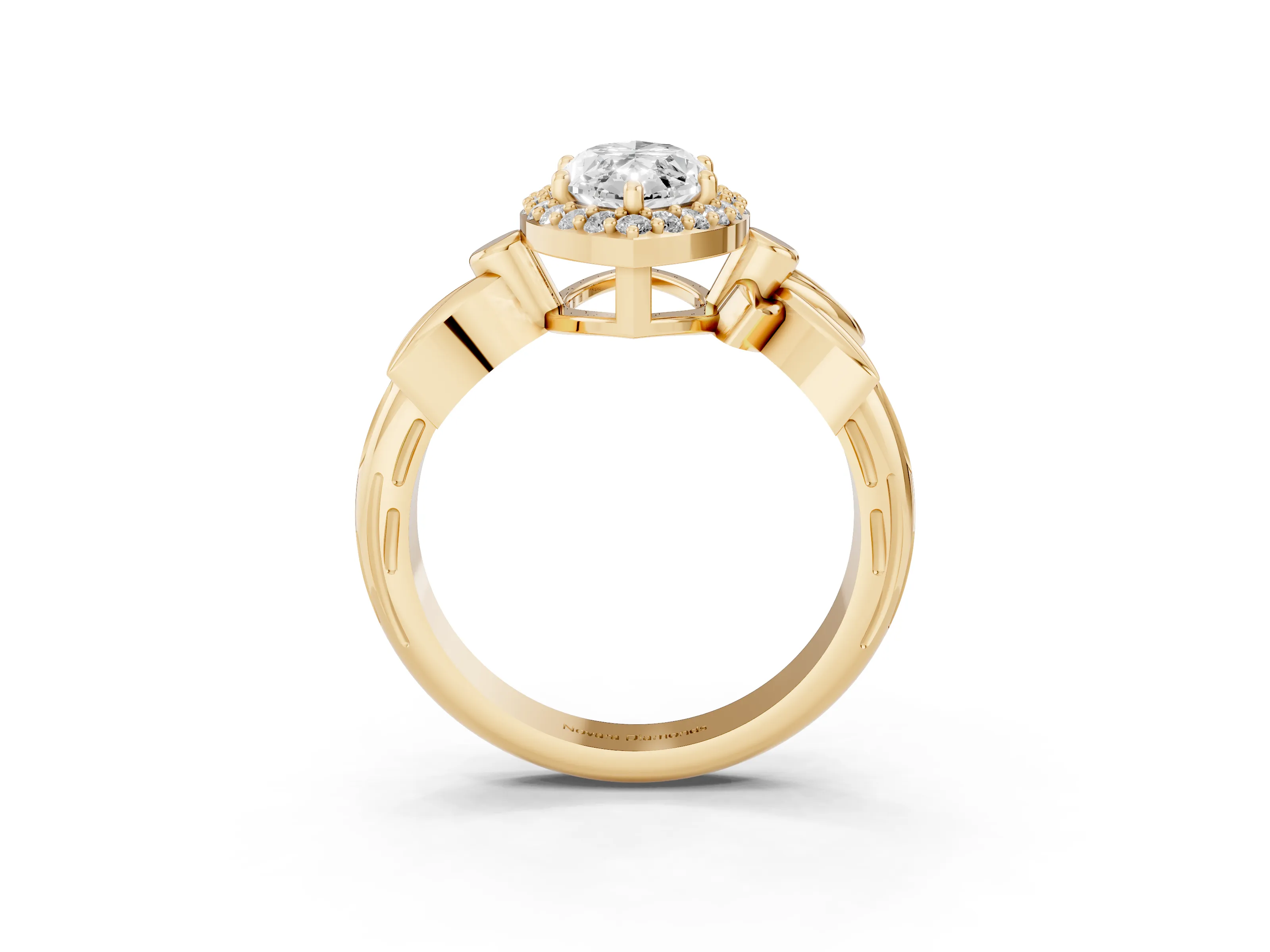 Marquise Cut Diamond Halo Floral Band Ring Set in Yellow gold with Prong Setting