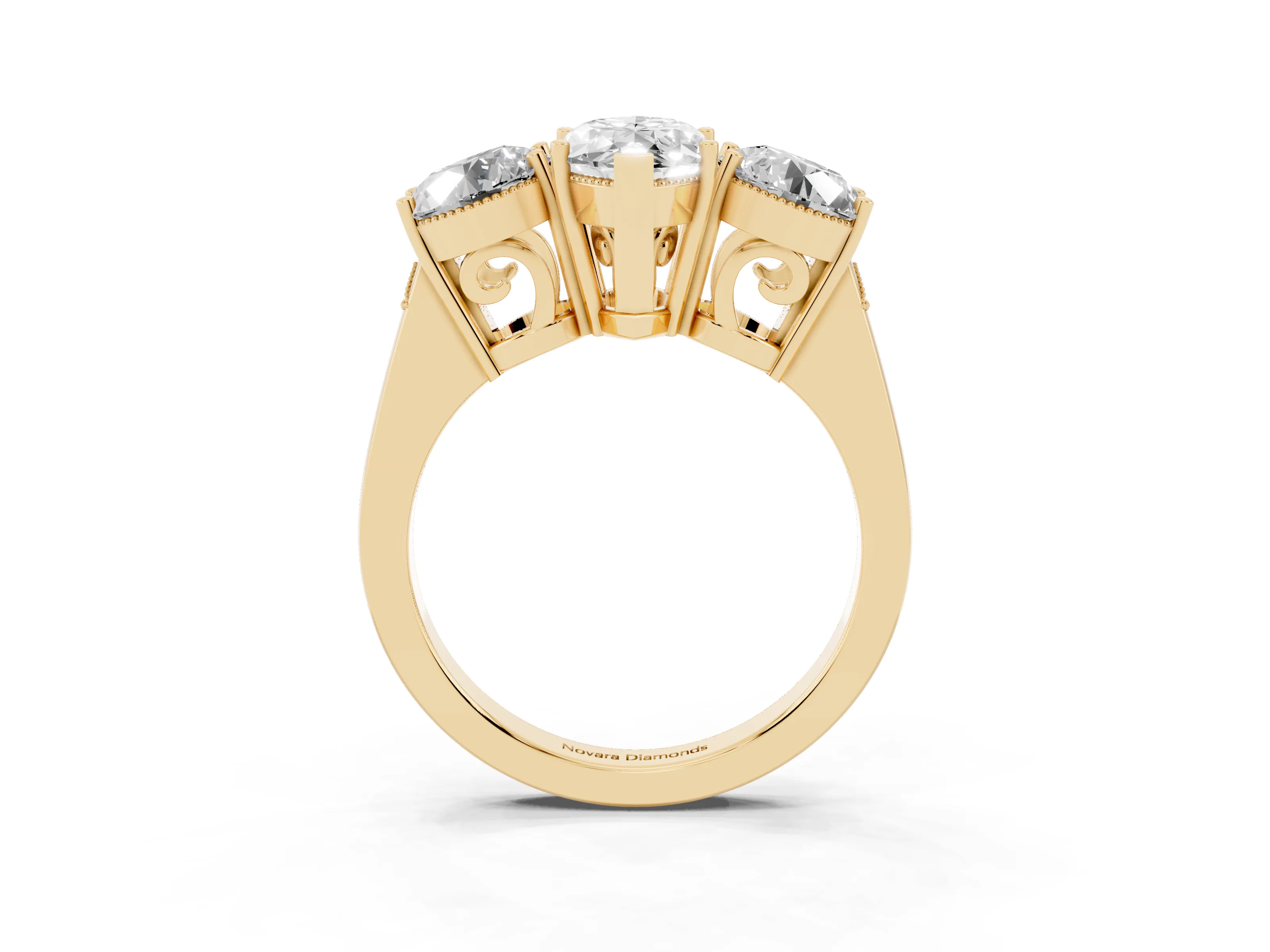 Marquise Cut Diamond Three-Stone Engagement Ring Set in Yellow gold with Polished Band