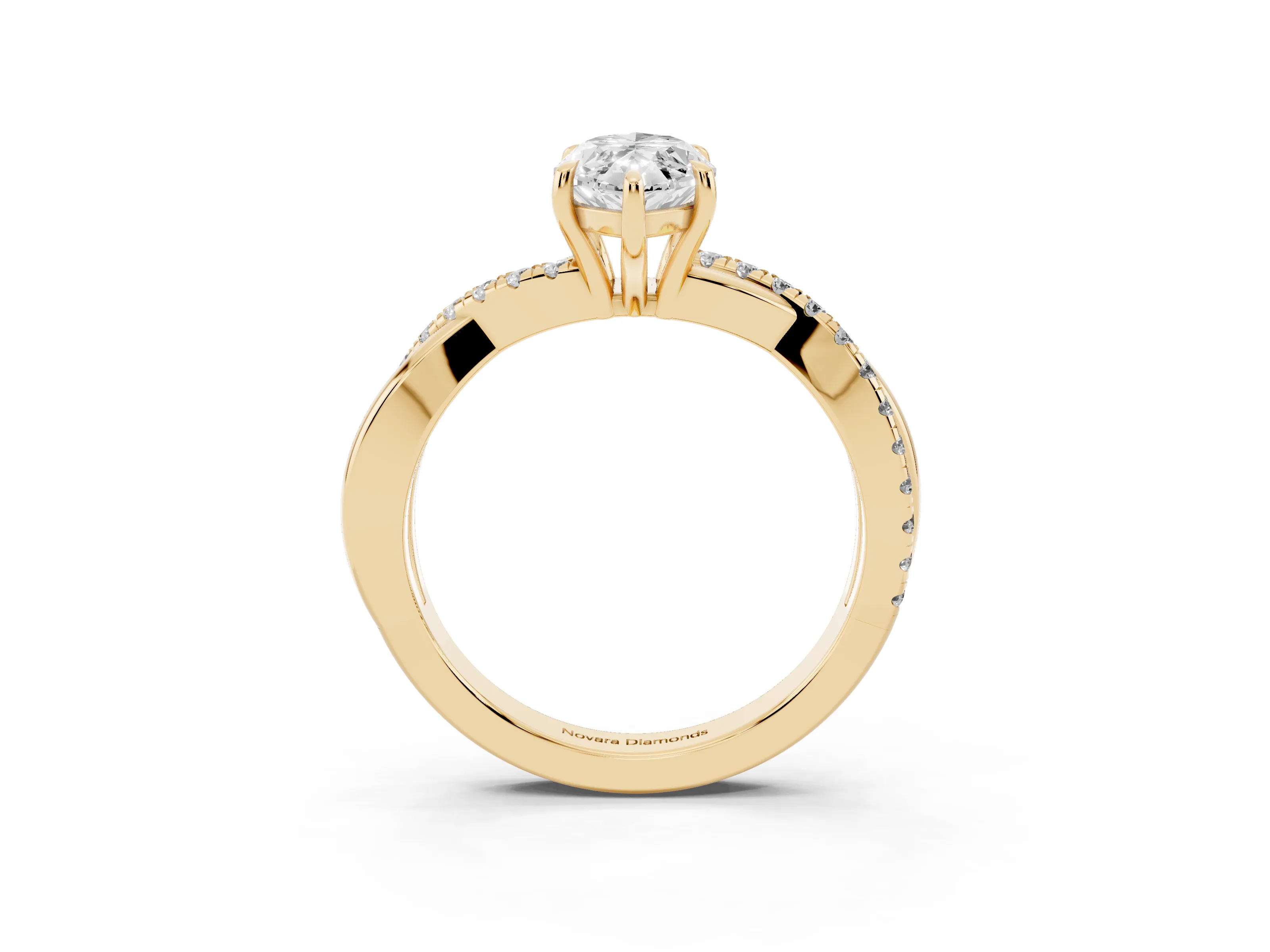 Marquise Cut Diamond Twisted Pavé Band Ring Set in Yellow gold with Prong Setting
