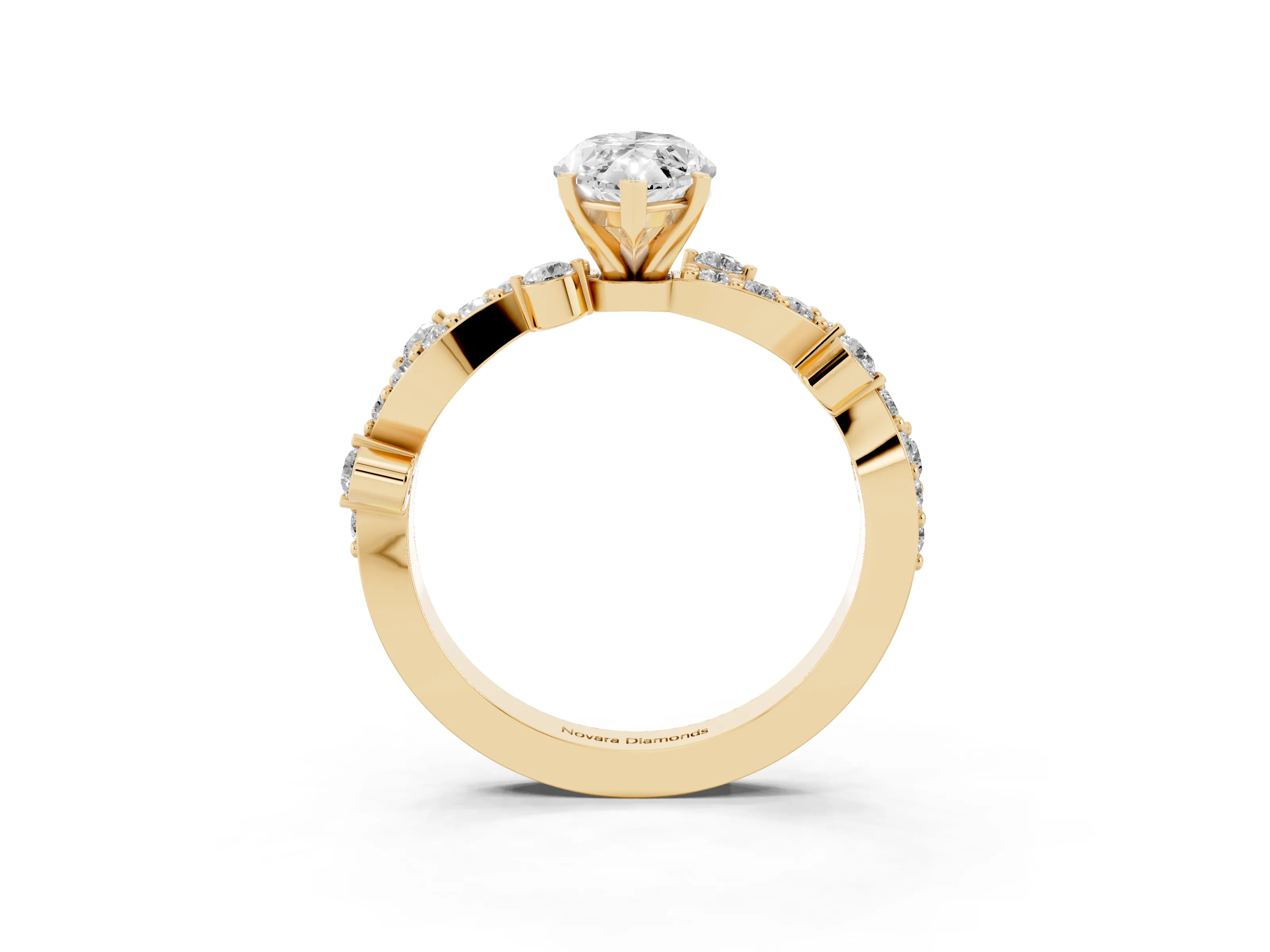 Marquise Cut Diamond Solitaire Twisted Band Set in Yellow gold with Pavé Setting