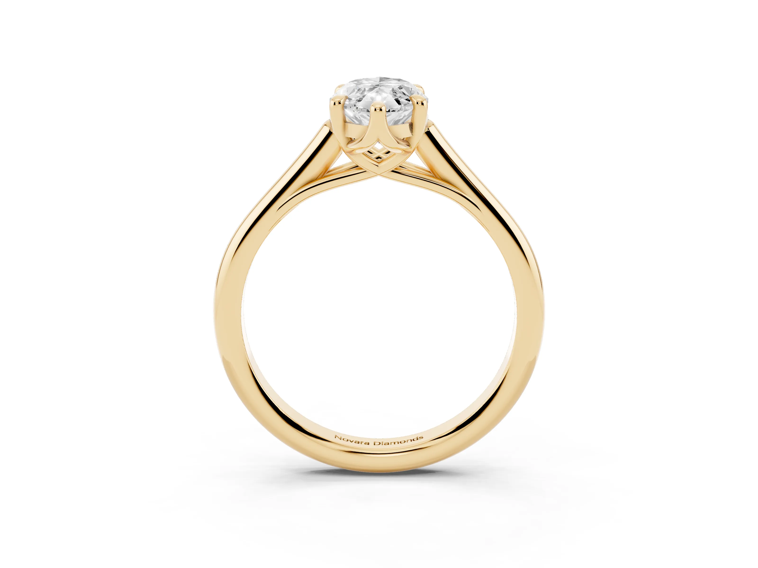 Marquise Cut Diamond Solitaire Engagement Ring Set in Yellow gold with Prong Setting and Plain Classic Band
