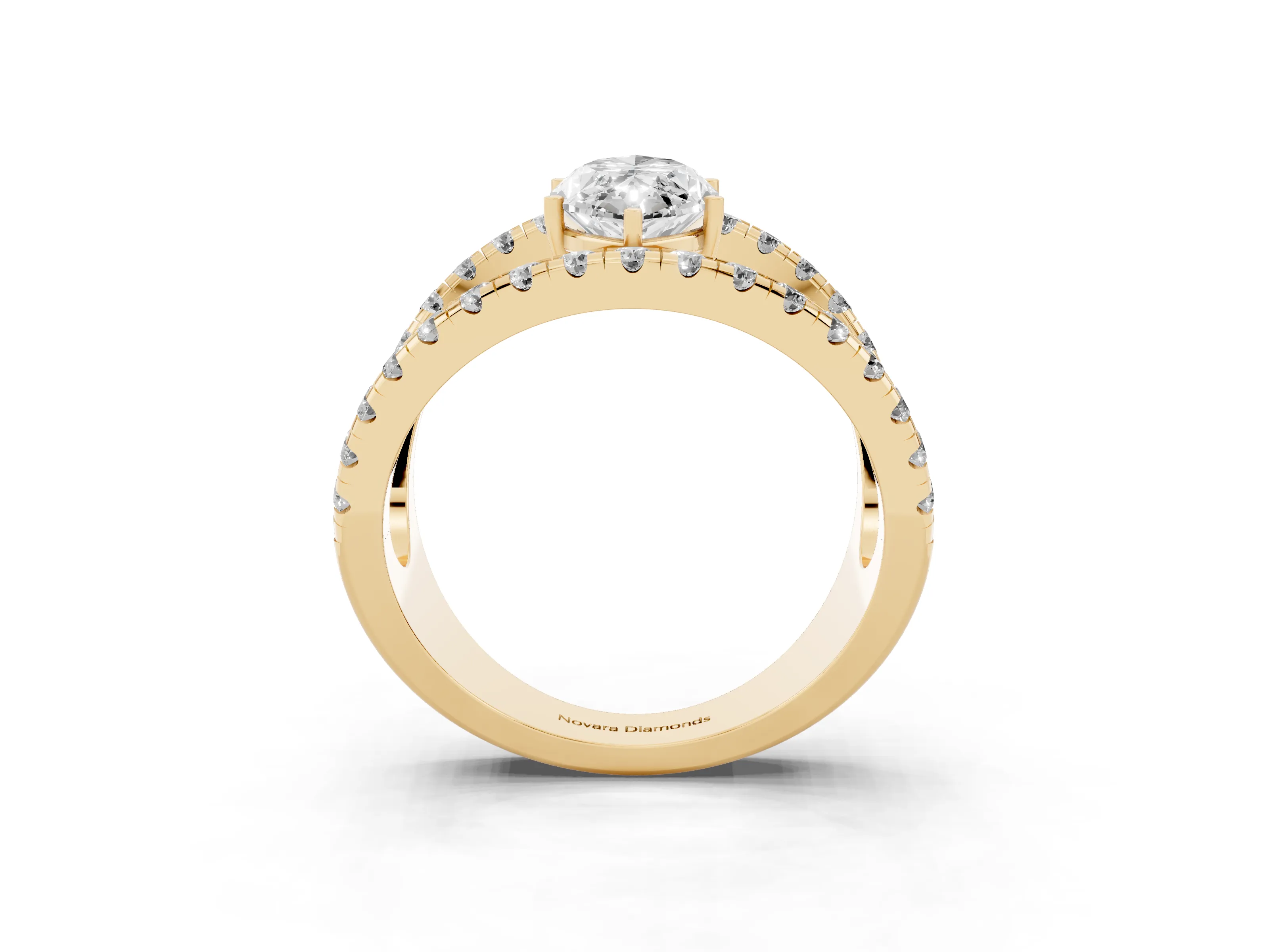 Marquise Cut Diamond Split Shank Pavé Solitaire Ring Set in Yellow gold with Open Shank Design