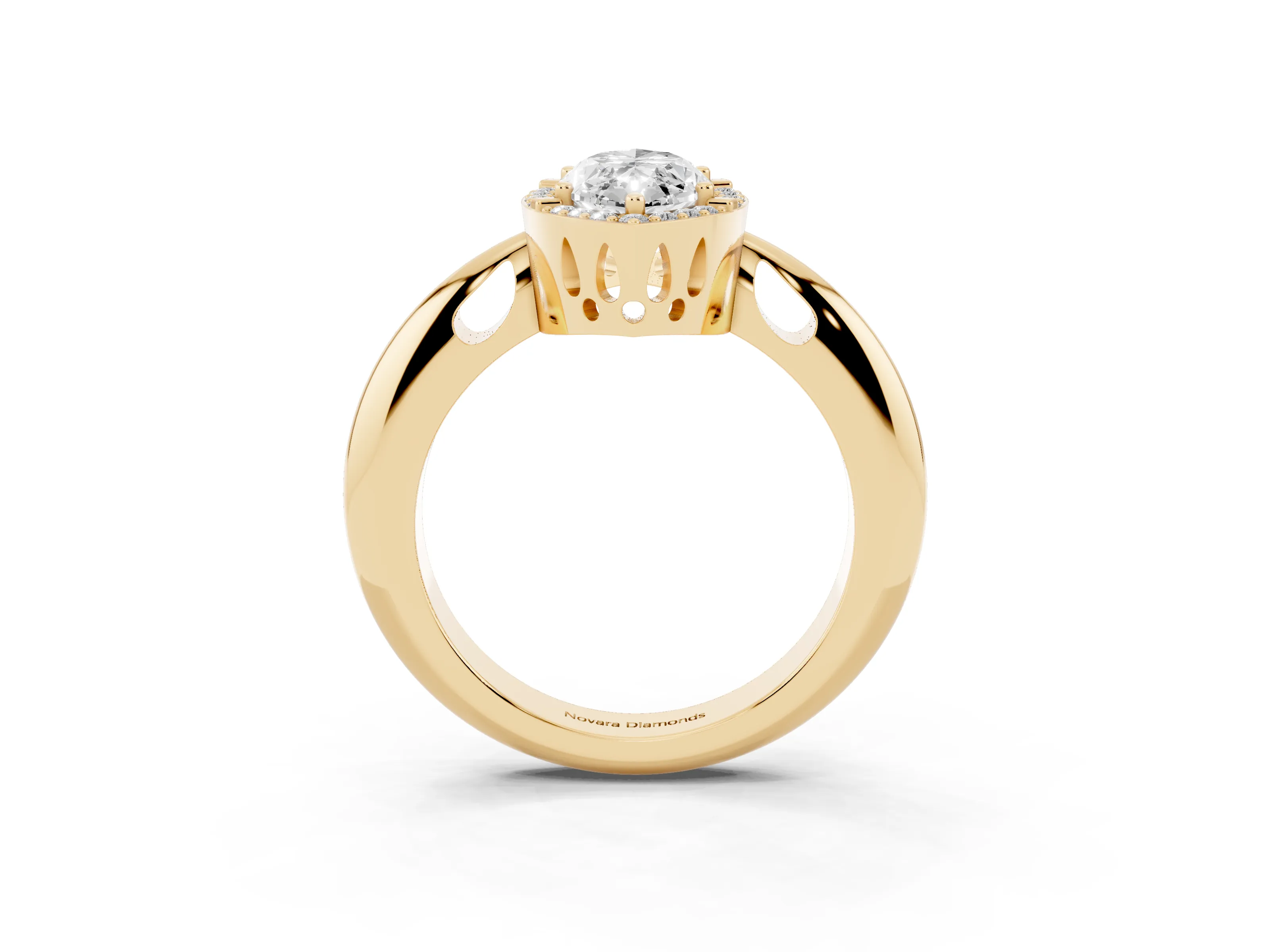 Marquise Cut Diamond Halo Engagement Ring Set in Yellow gold with Plain Split Shank and Prong Setting