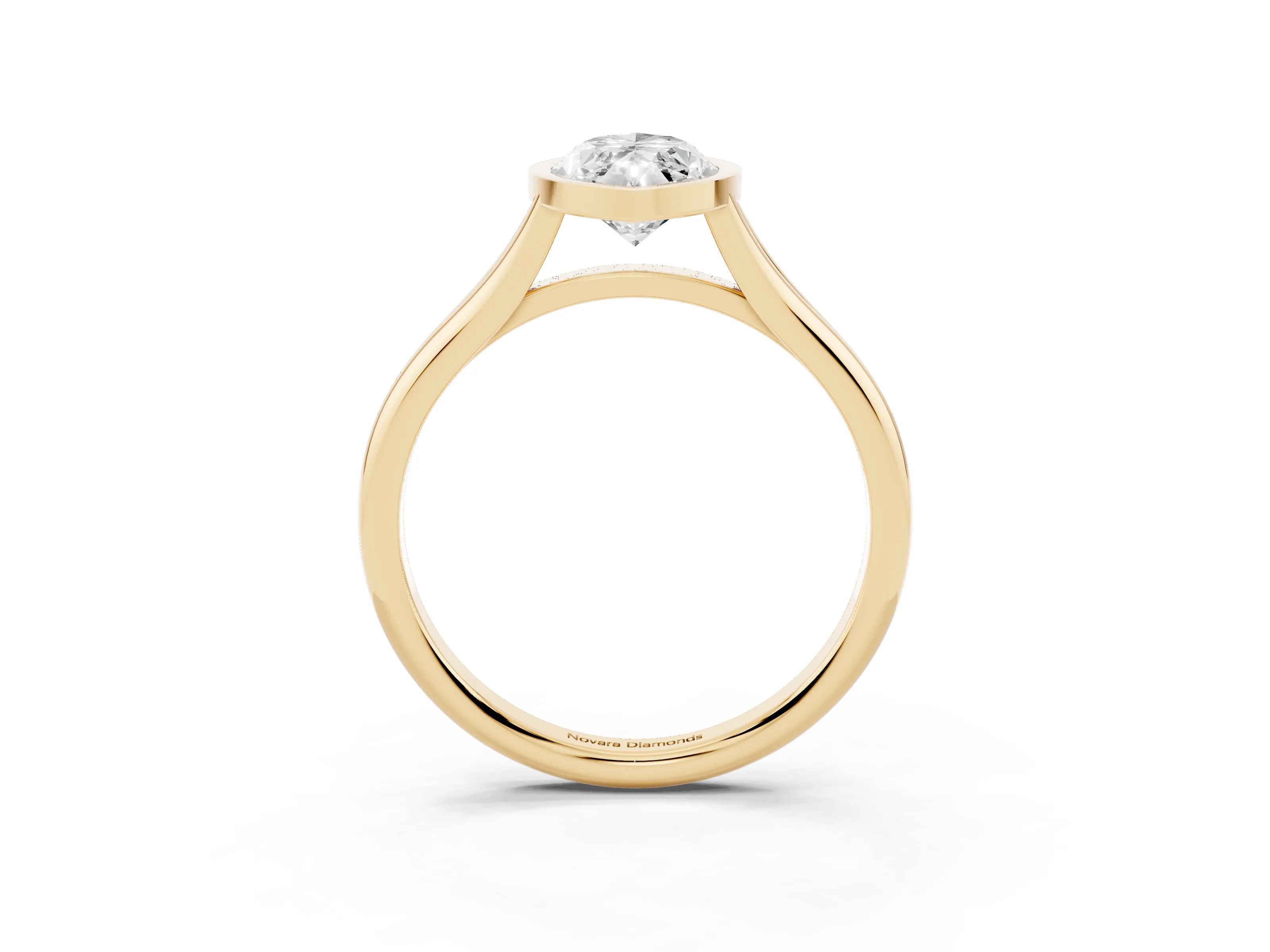 Bezel Set Marquise Cut Diamond Solitaire Ring Set in Yellow gold with Tapered Band