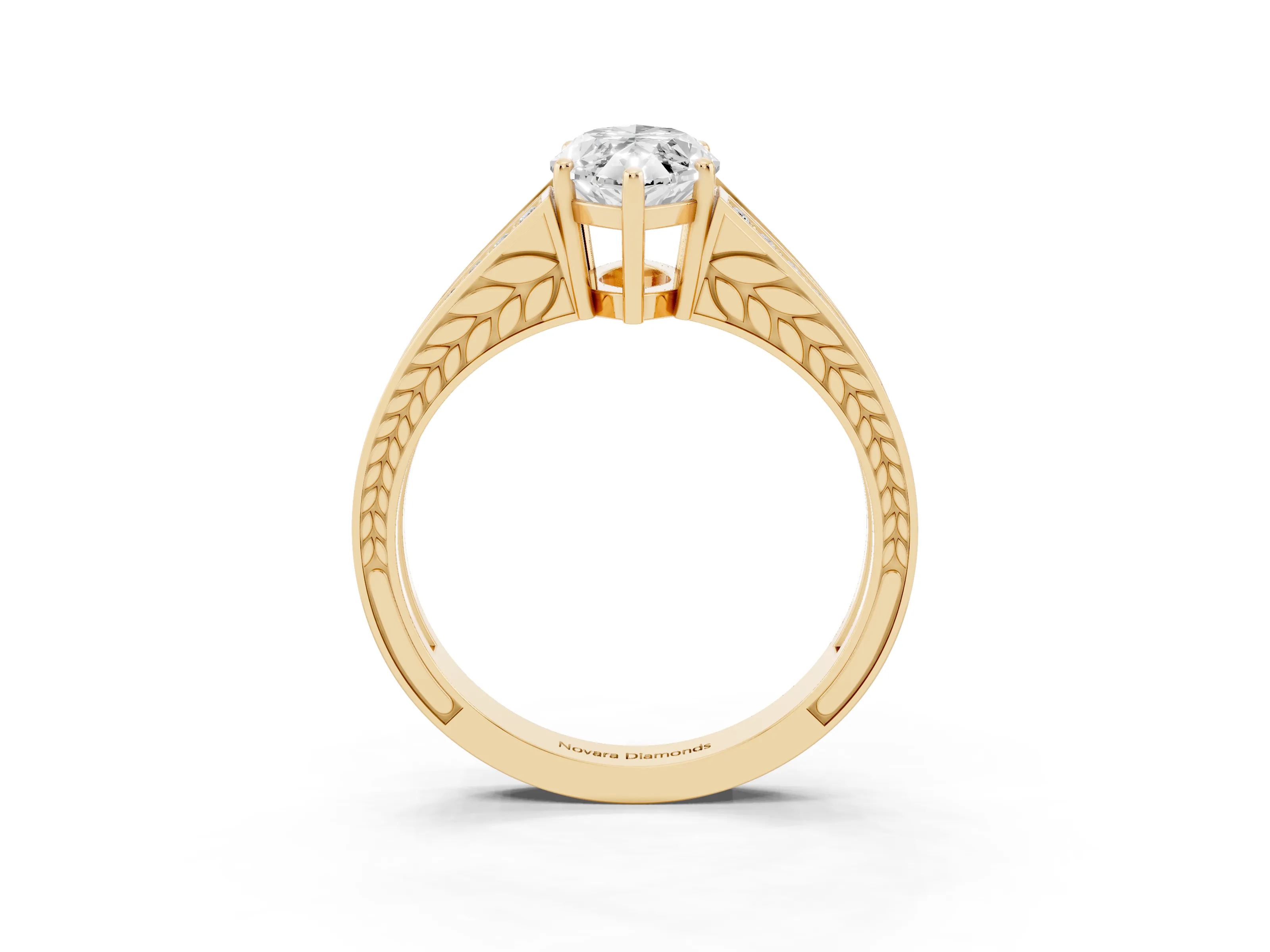 Marquise Cut Diamond Split Shank Ring Set in Yellow gold with Pavé Band and Prong Setting