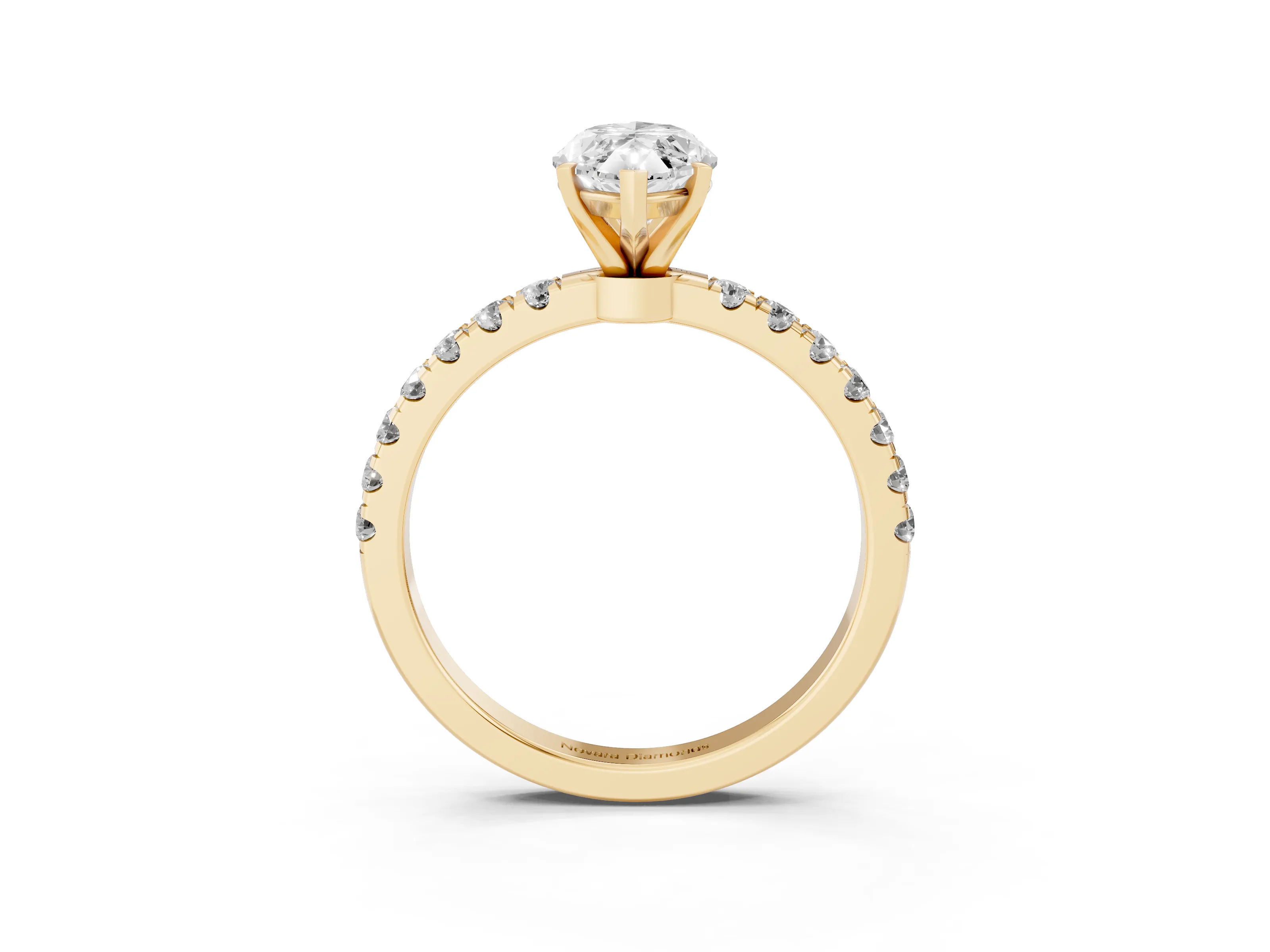 Marquise Cut Diamond Solitaire Ring Set in Yellow gold with Pavé Accents and Prong Setting