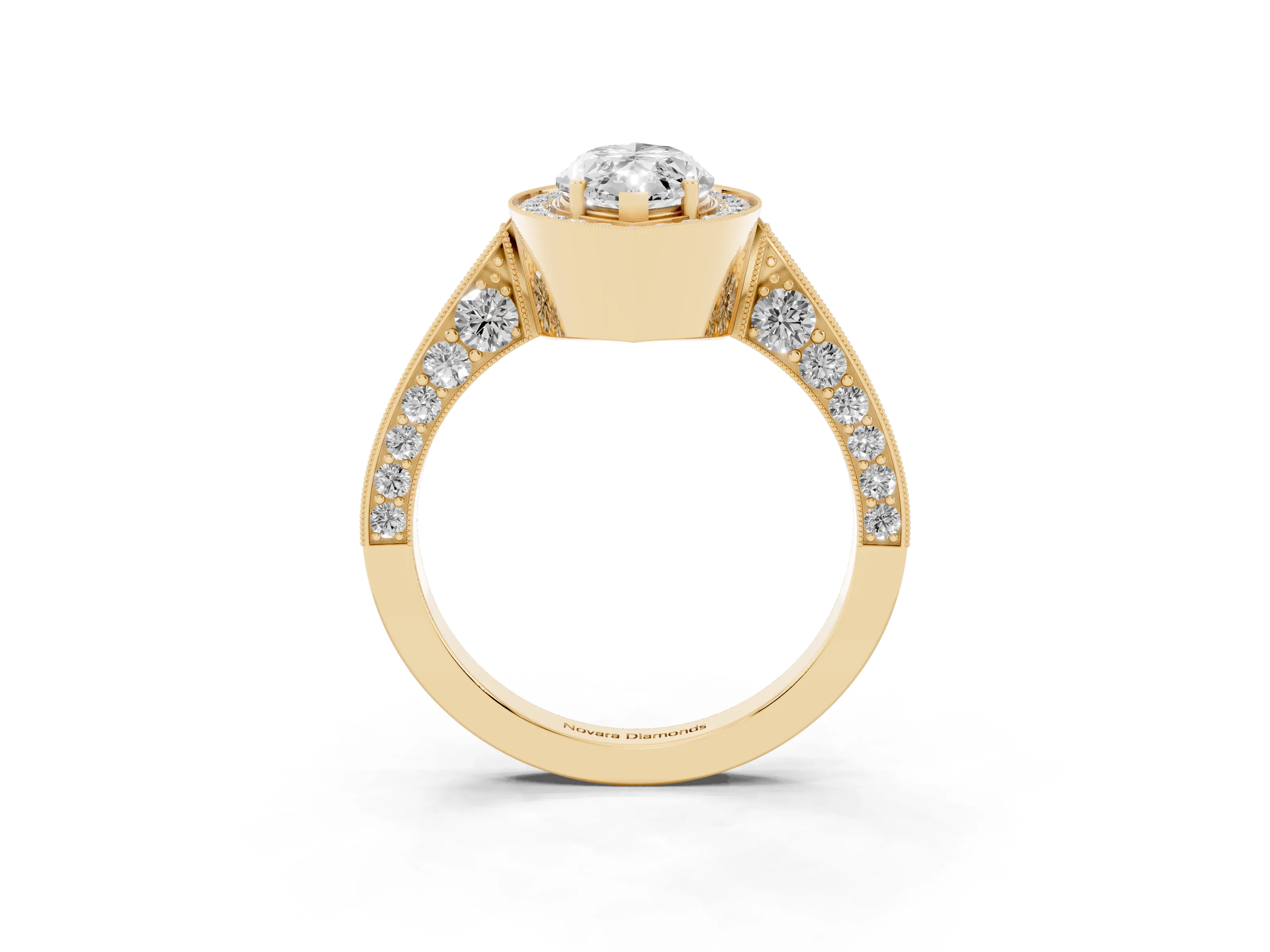Marquise Cut Diamond Halo Engagement Ring Set in Yellow gold with Accent Split Shank Band
