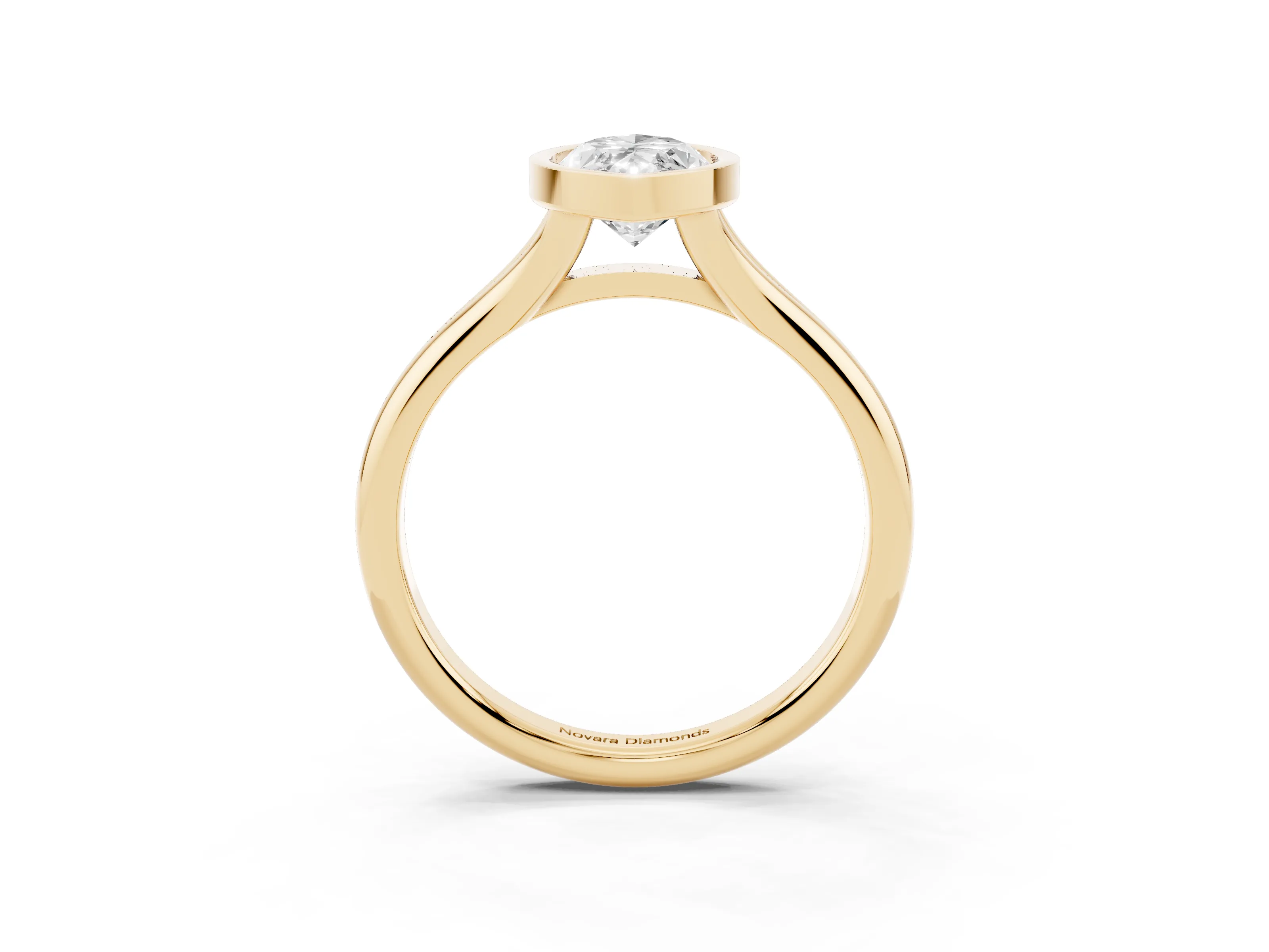 Bezel Set Marquise Cut Diamond Solitaire Ring Set in Yellow gold with Smooth Band