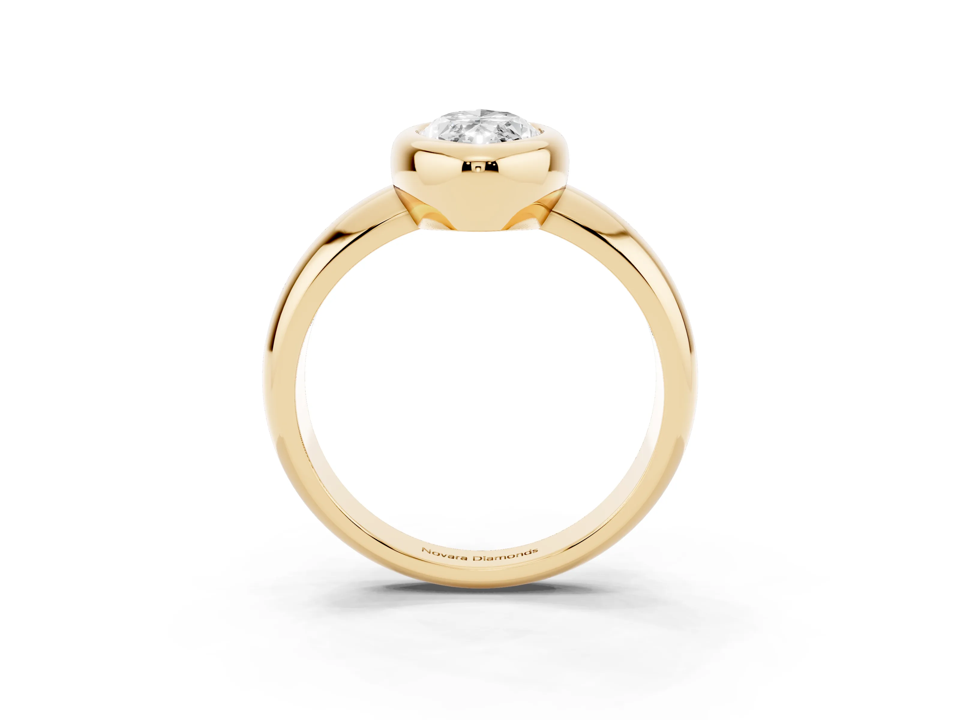 Bezel Set Marquise Cut Diamond Solitaire Ring Set in Yellow gold with Wide Band