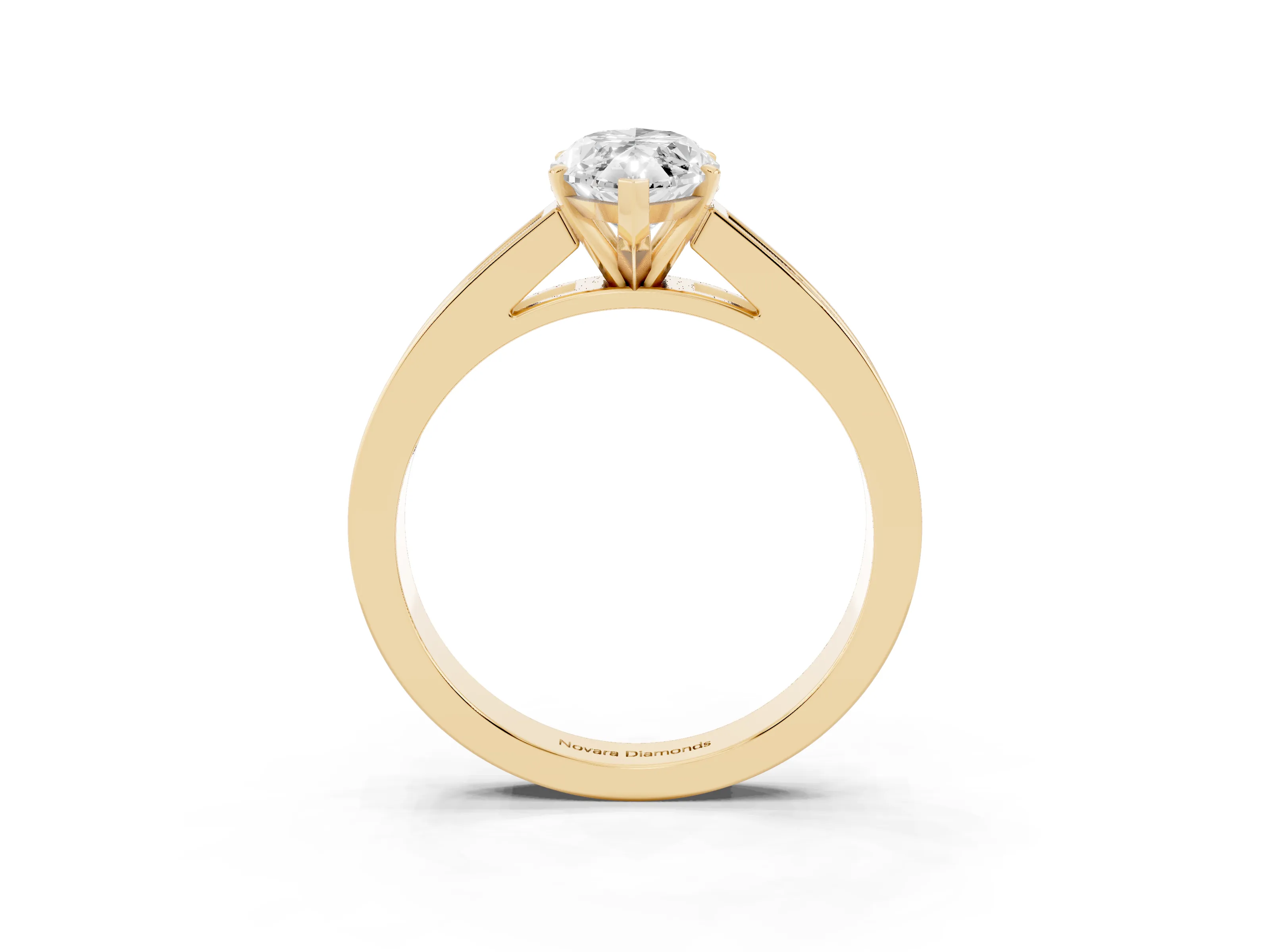 Marquise Cut Diamond Solitaire Ring Set in Yellow gold with Channel-Set Band and Prong Setting