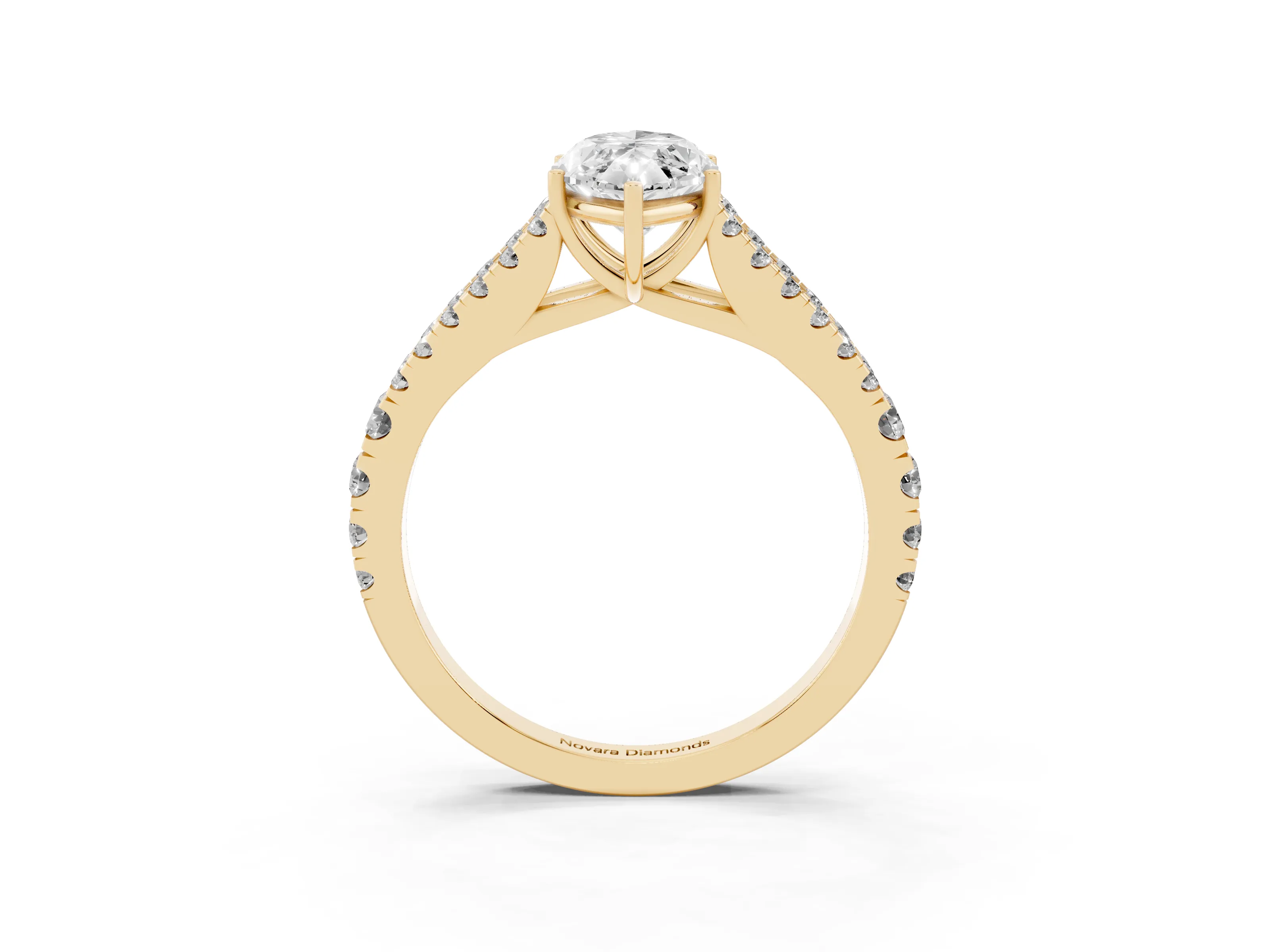 Marquise Cut Diamond Split Shank Pavé Engagement Ring Set in Yellow gold with Prong-Held Center Stone
