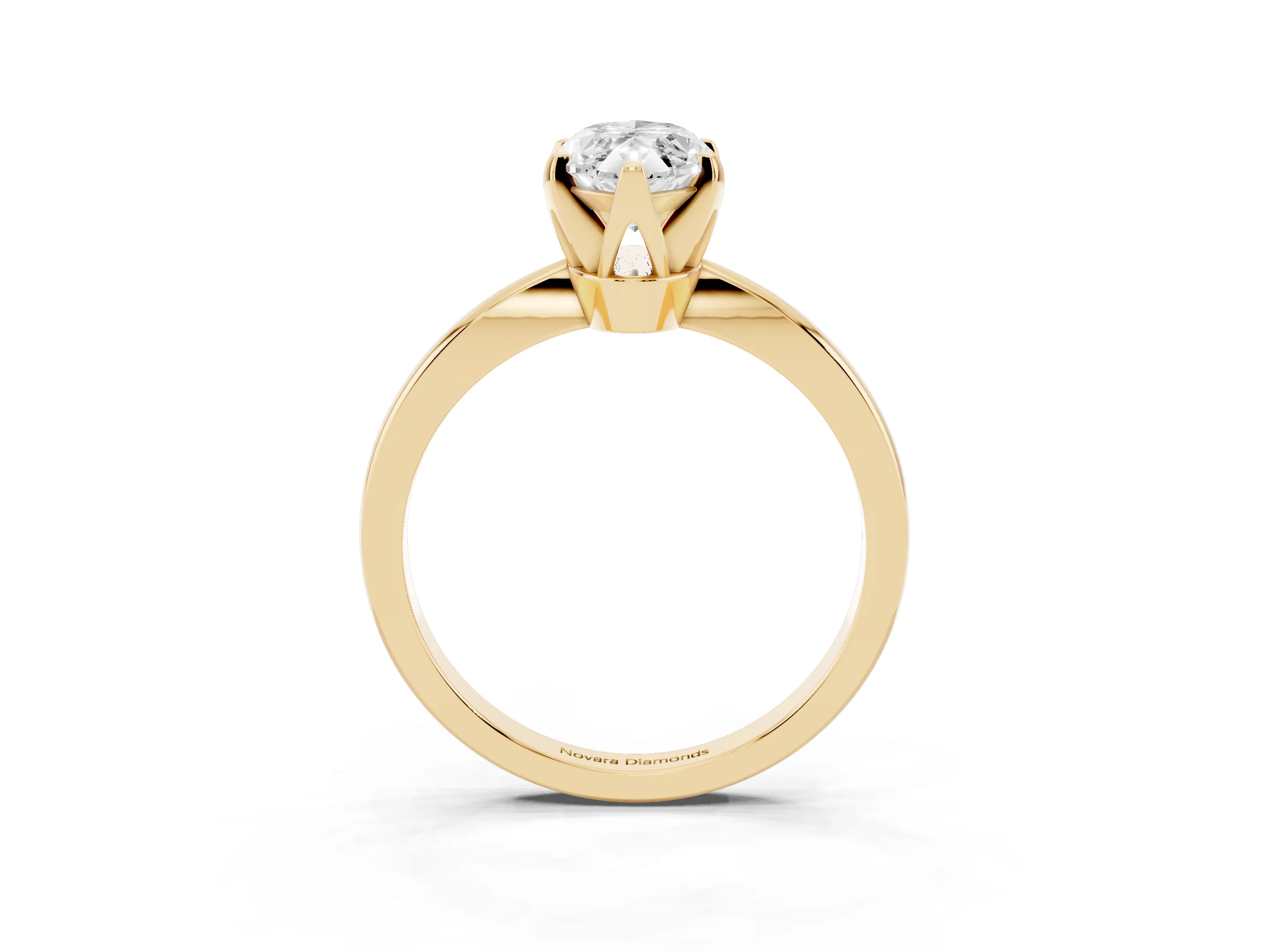 Marquise Cut Diamond Solitaire Engagement Ring Set in Yellow gold with Slim Tapered Solitaire Band