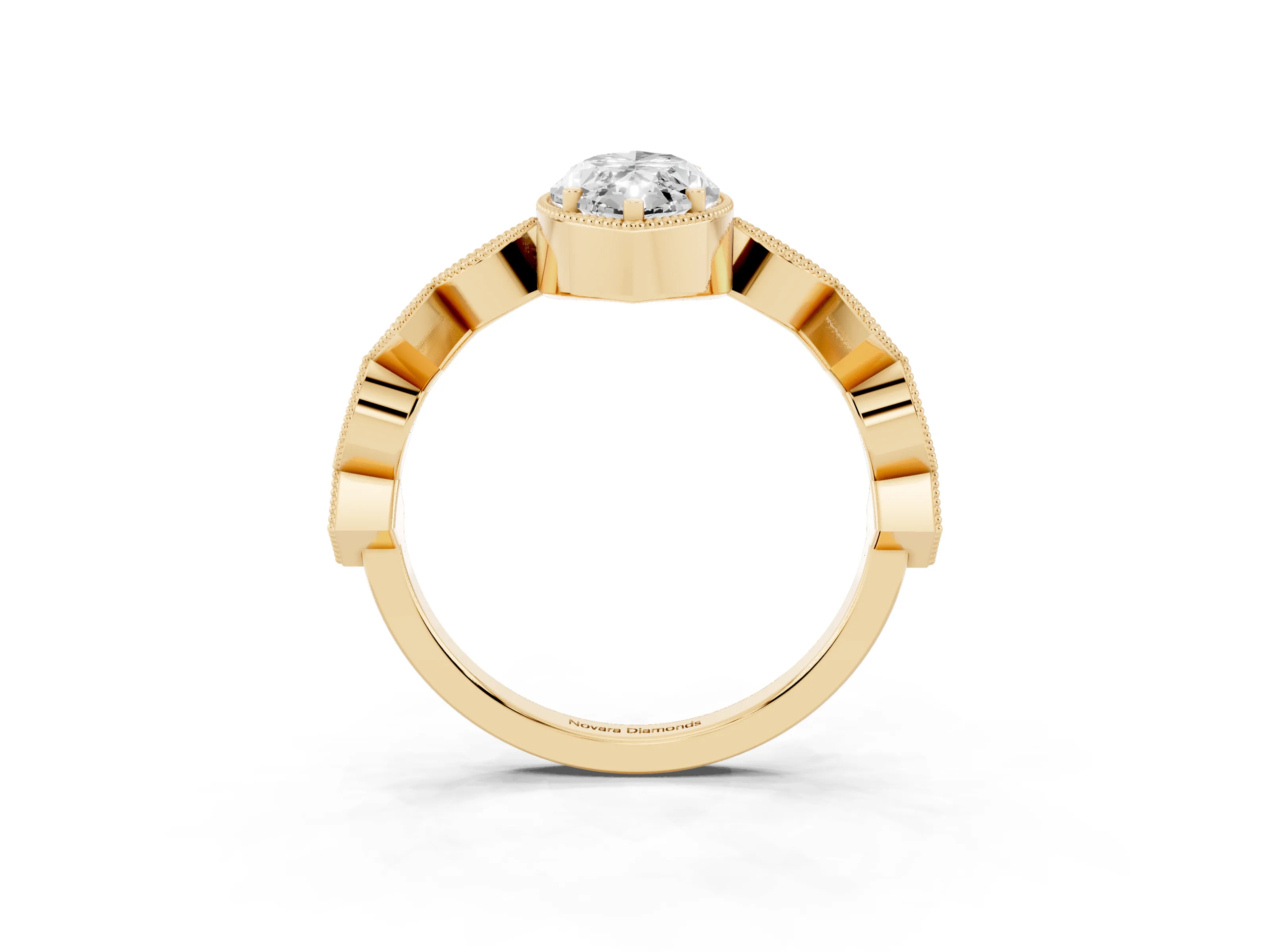 Marquise Cut Diamond Milgrain Marquise Twist Band Ring Set in Yellow gold with Prong Setting