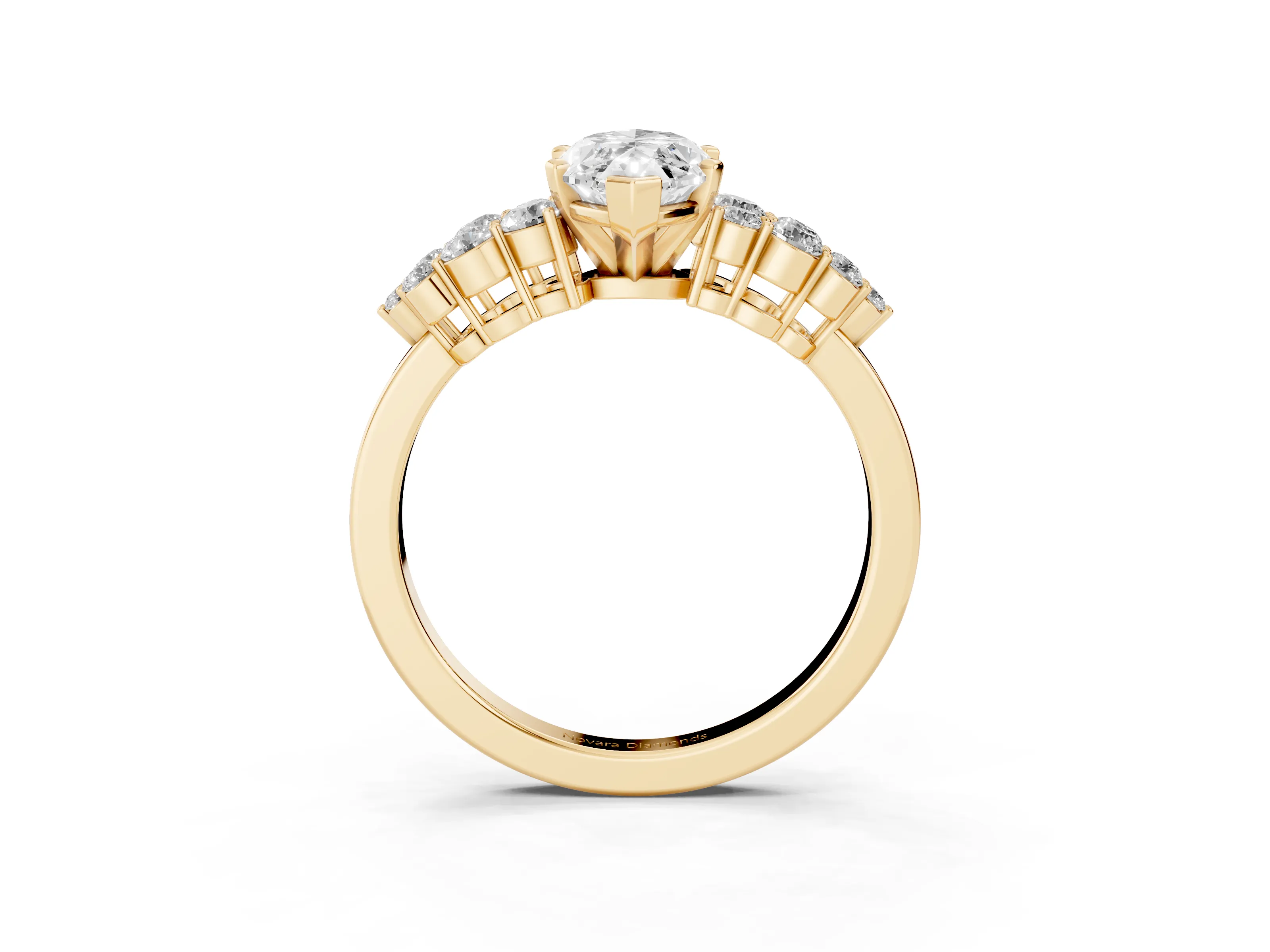 Marquise Cut Diamond Cluster Engagement Ring Set in Yellow gold with Pavé Band and Prong Setting