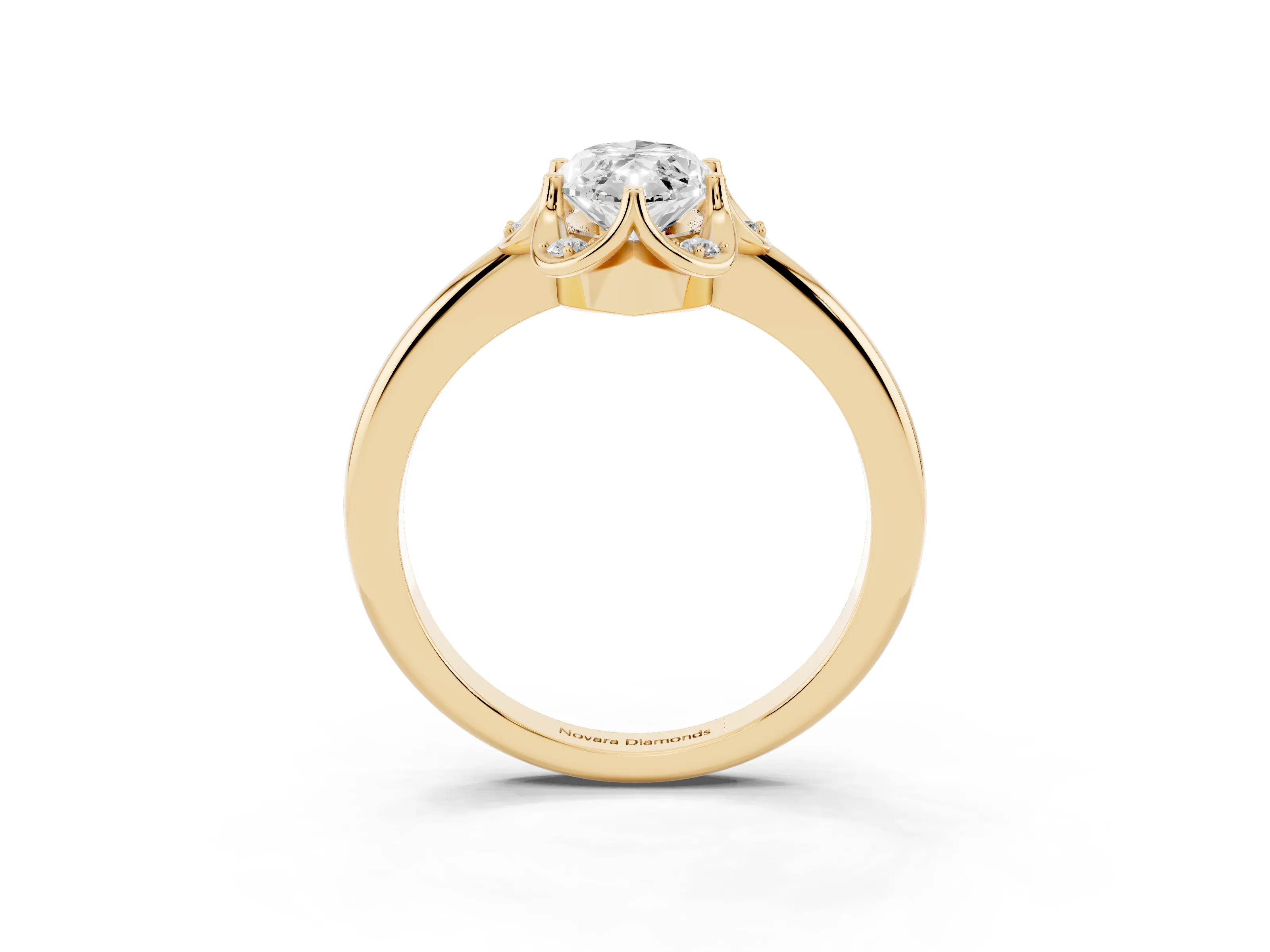 Marquise Cut Diamond Round Cluster Halo Ring Set in Yellow gold with Solitaire Band and Prong Setting
