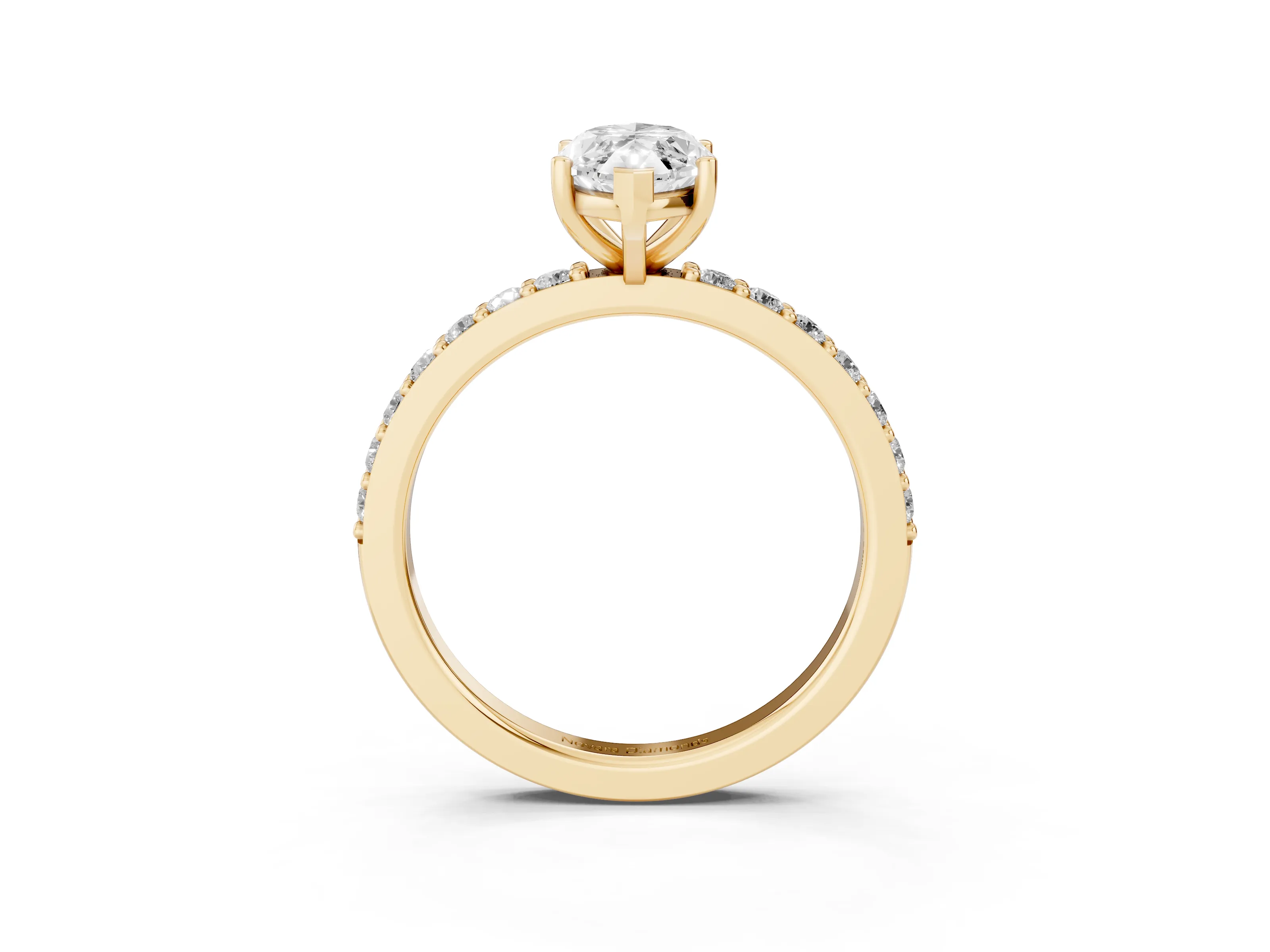 Marquise Cut Diamond Solitaire Set in Yellow gold with Round Pavé Band and Prong Setting