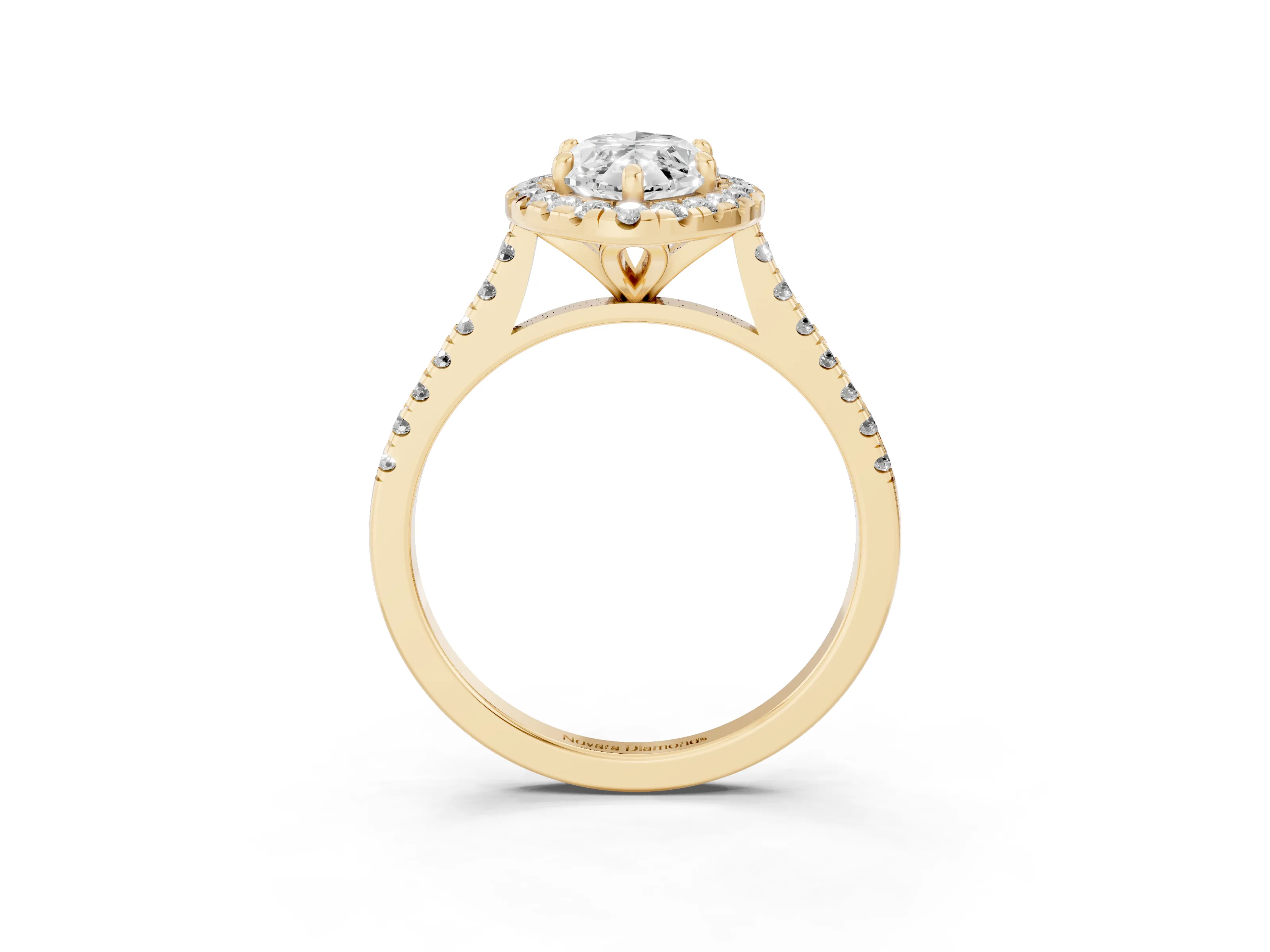 Marquise Cut Diamond Cushion Halo Ring Set in Yellow gold with Pavé Band