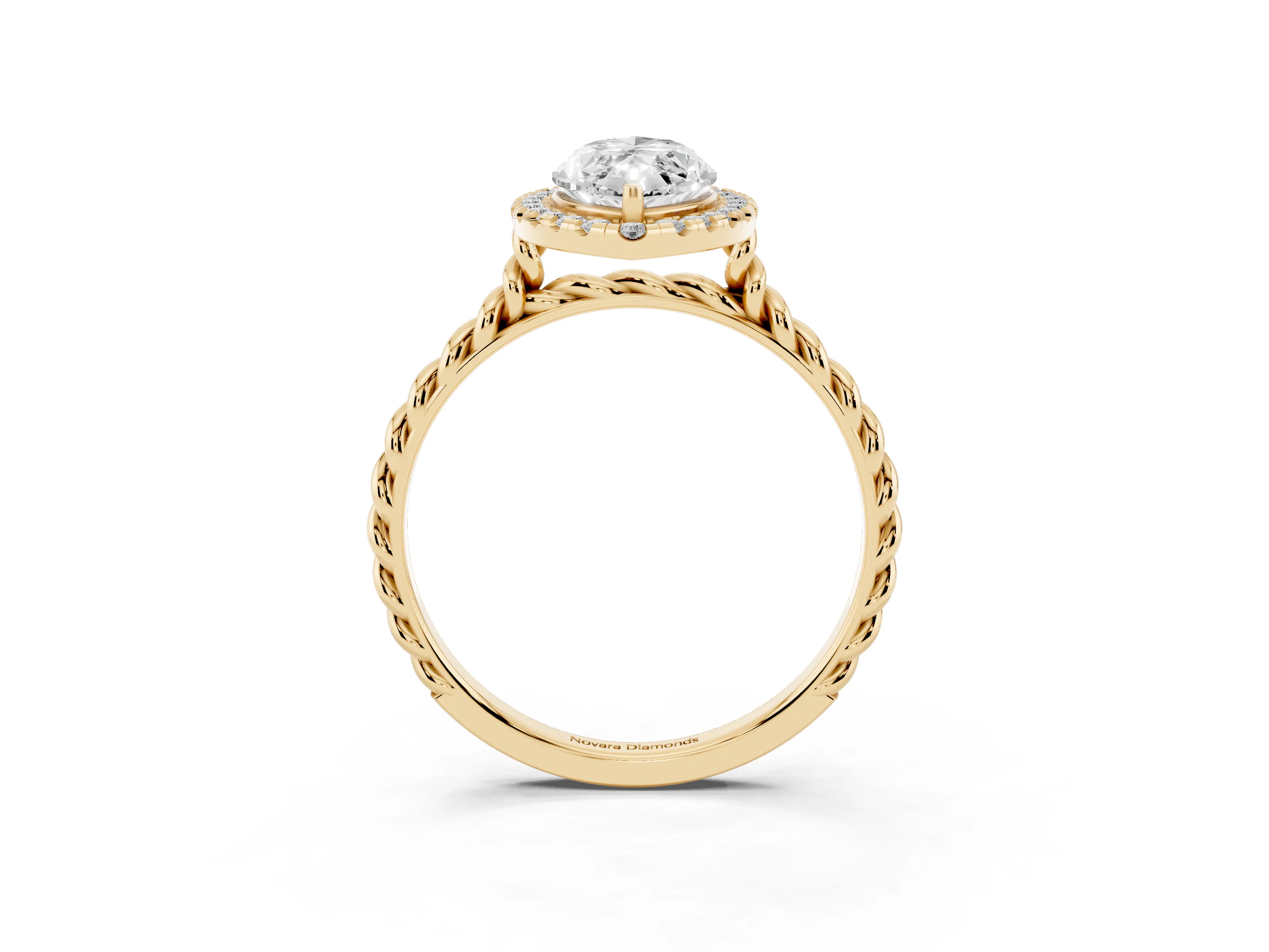 Marquise Cut Diamond Halo Ring Set in Yellow gold with Plain Twisted Band