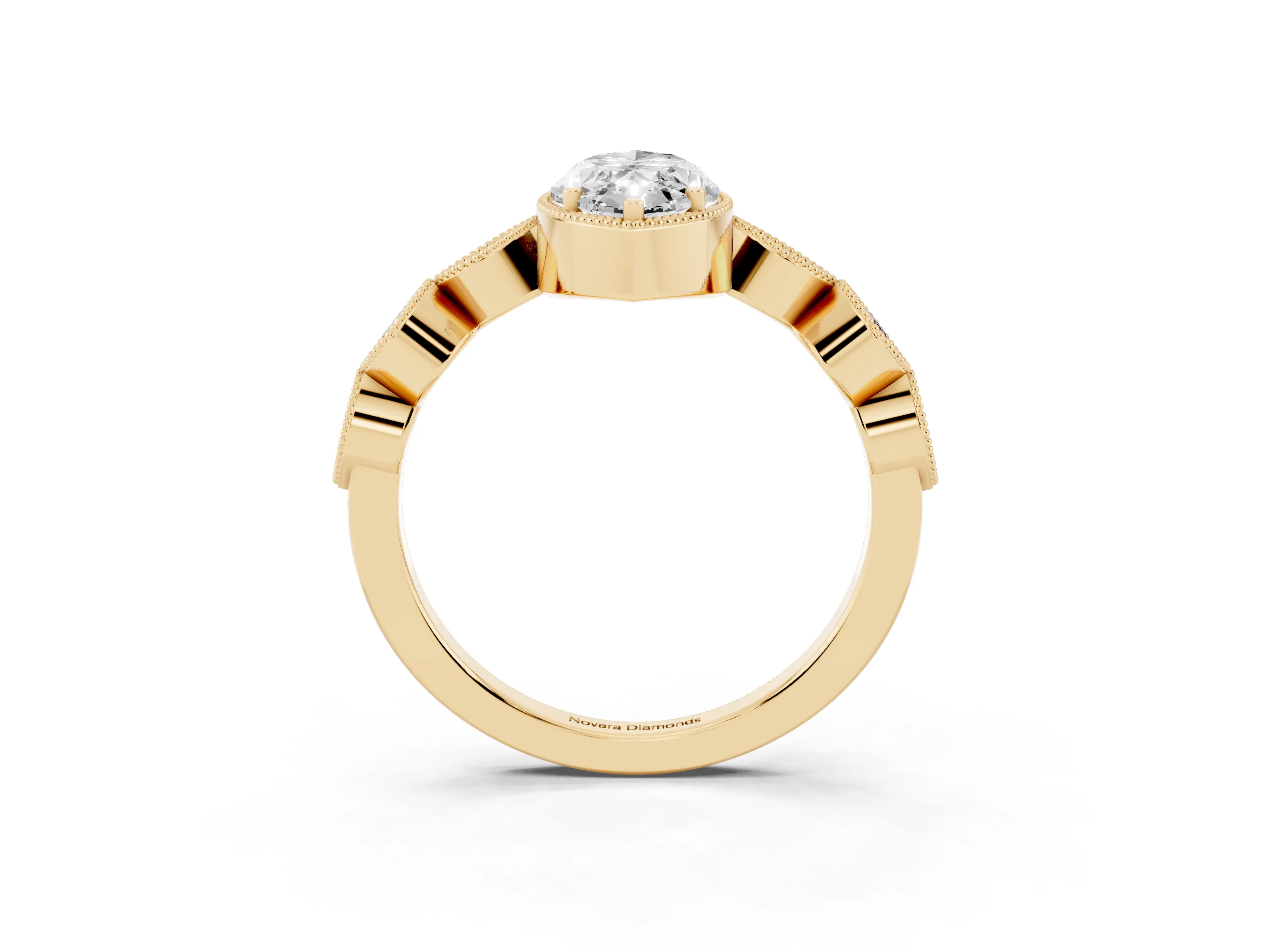 Marquise Cut Diamond Vintage-Inspired Milgrain Ring Set in Yellow gold with Marquise Stations of Round Accents