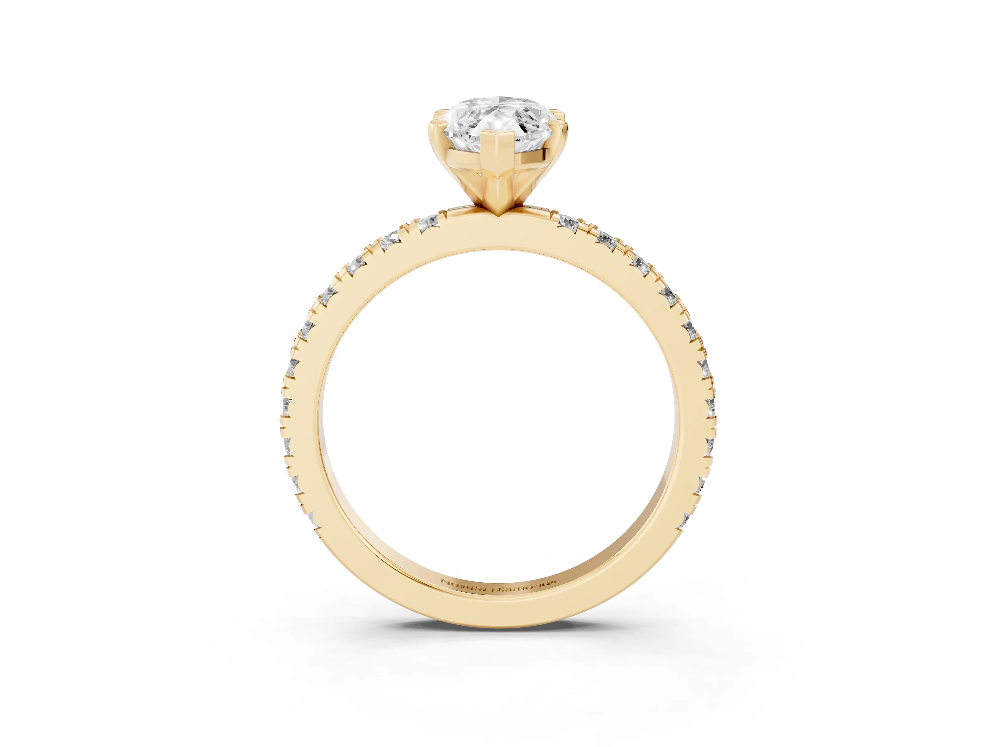 Marquise Cut Diamond Pavé Band Solitaire Set in Yellow gold with Prong Setting