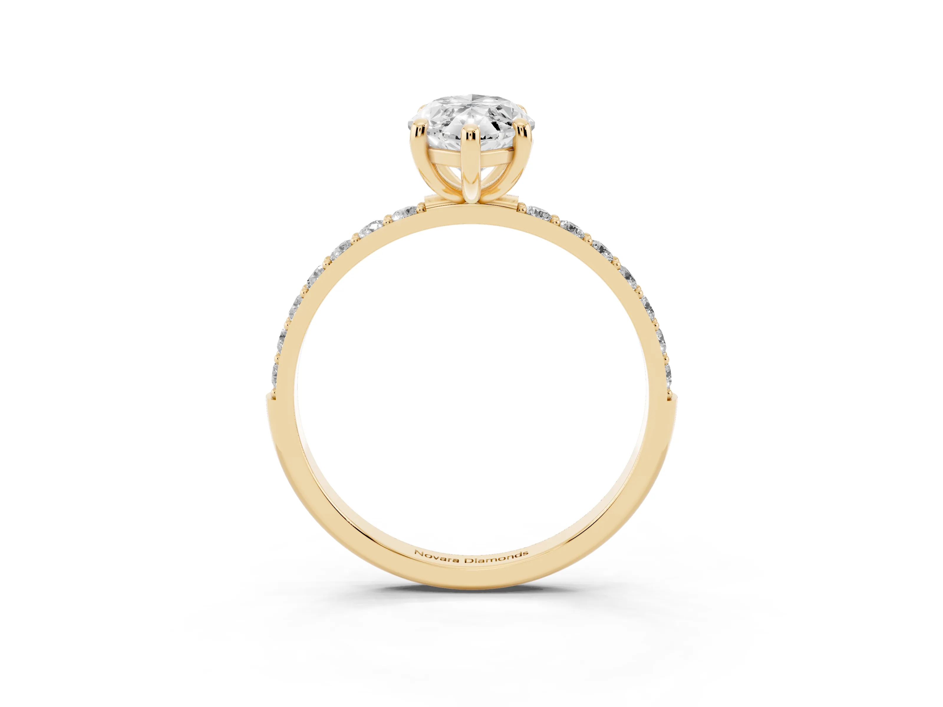 Marquise Cut Diamond Solitaire Ring Set in Yellow gold with Round Pavé Band and Prong Setting