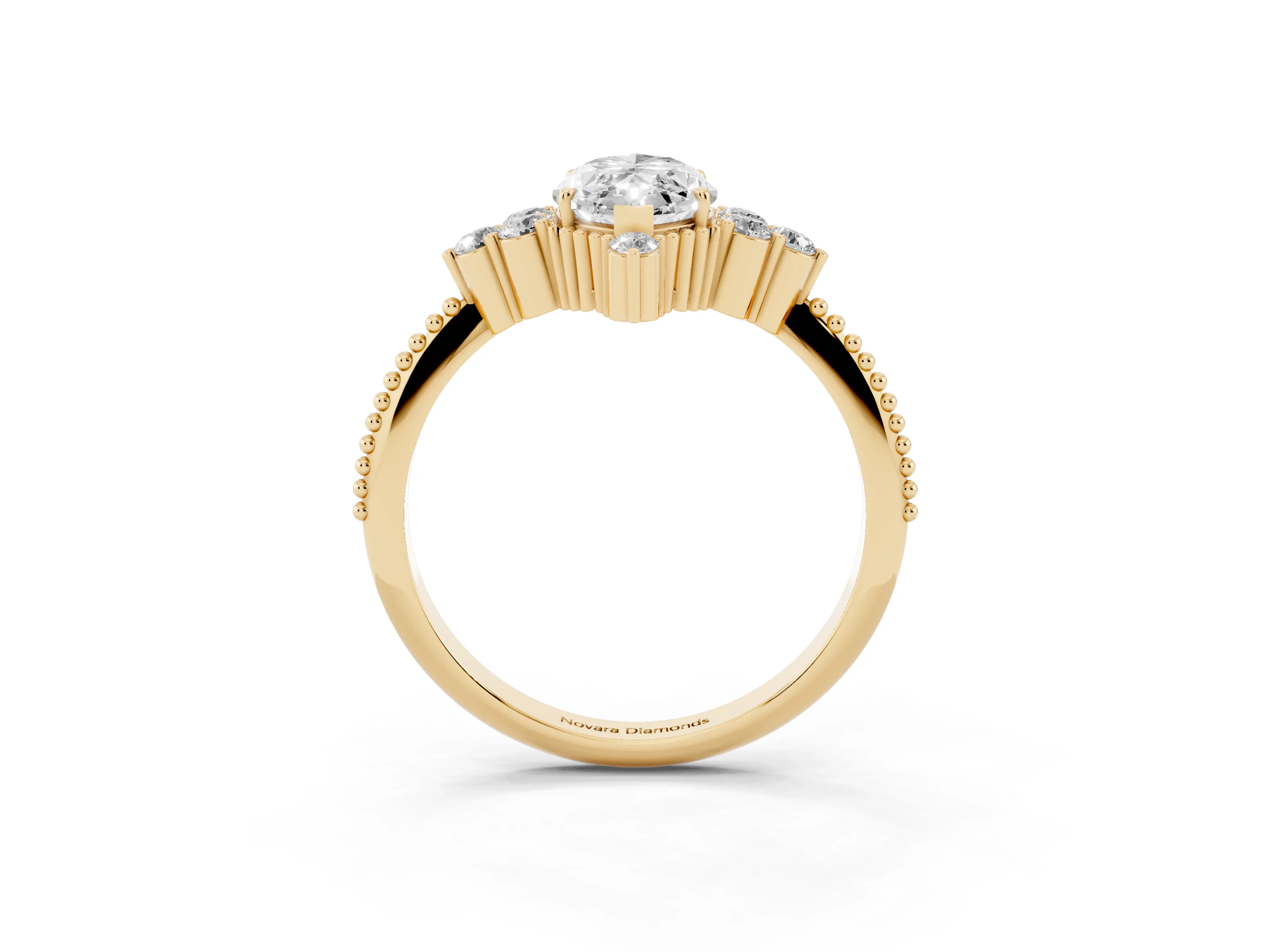 Marquise Cut Diamond Cluster Ring Set in Yellow gold with Beaded Band