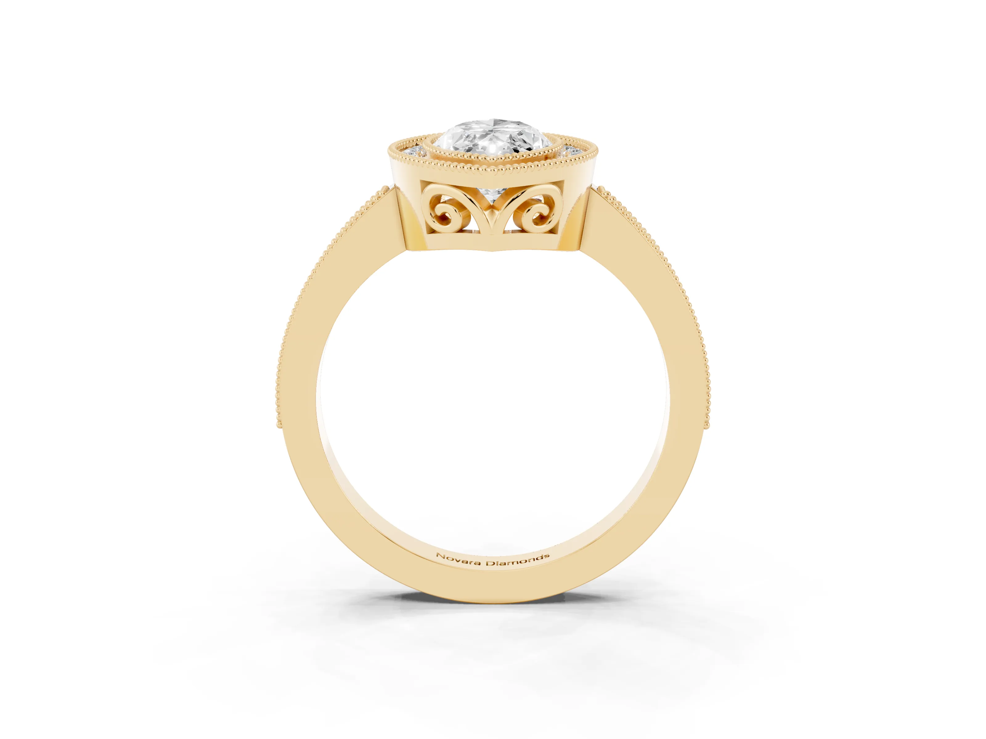 Marquise Cut Diamond Halo Ring Set in Yellow gold with Pavé Band and Milgrain-Edged Prongs