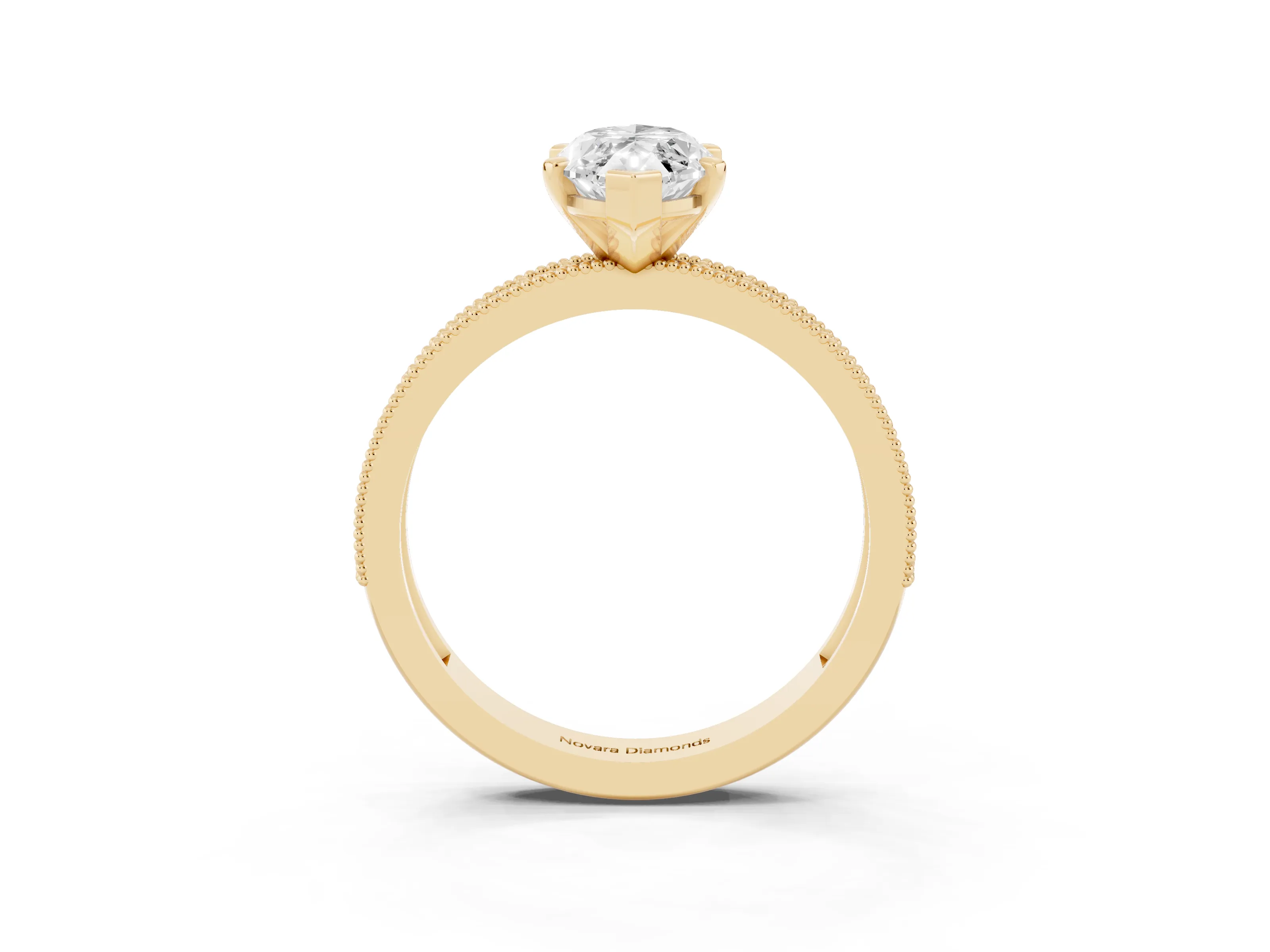 Marquise Cut Diamond Milgrain Pavé Engagement Ring Set in Yellow gold with Prong Setting