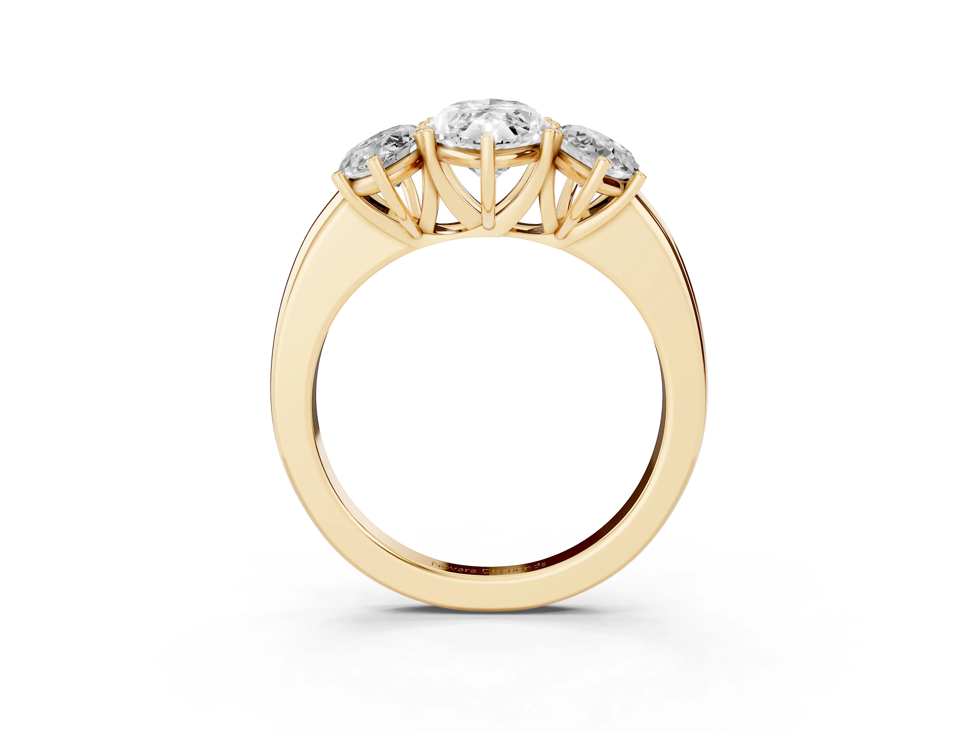 Marquise Cut Diamond Three-Stone Ring Set in Yellow gold with Bold Center and Classic Band
