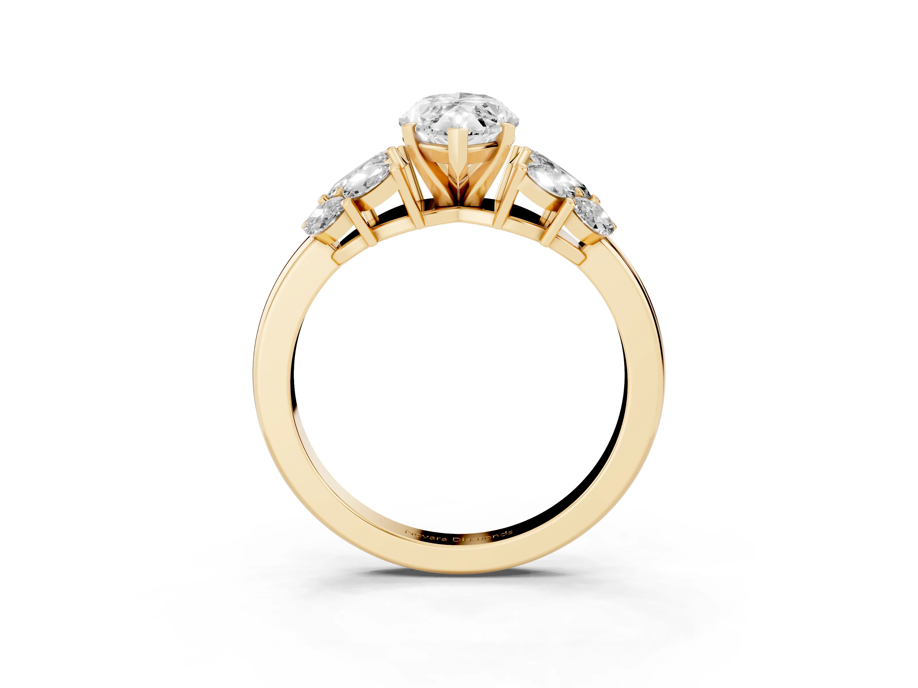 Marquise Cut Diamond Cluster Leaf Design Ring Set in Yellow gold with Prong Setting