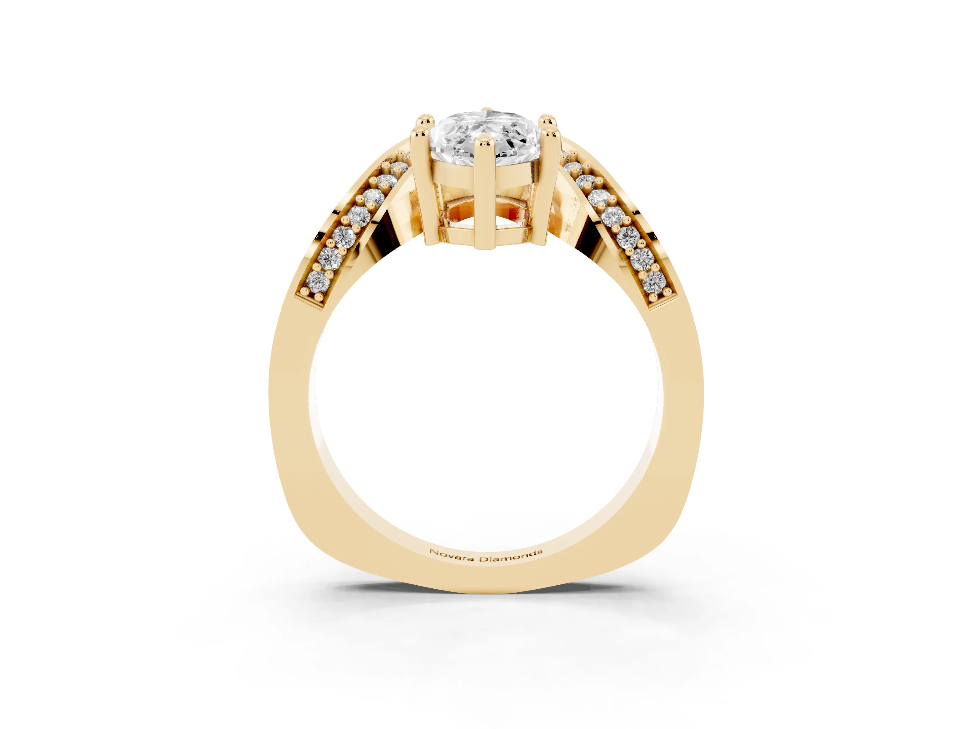 Marquise Cut Diamond Solitaire Engagement Ring Set in Yellow gold with Pavé Shoulders