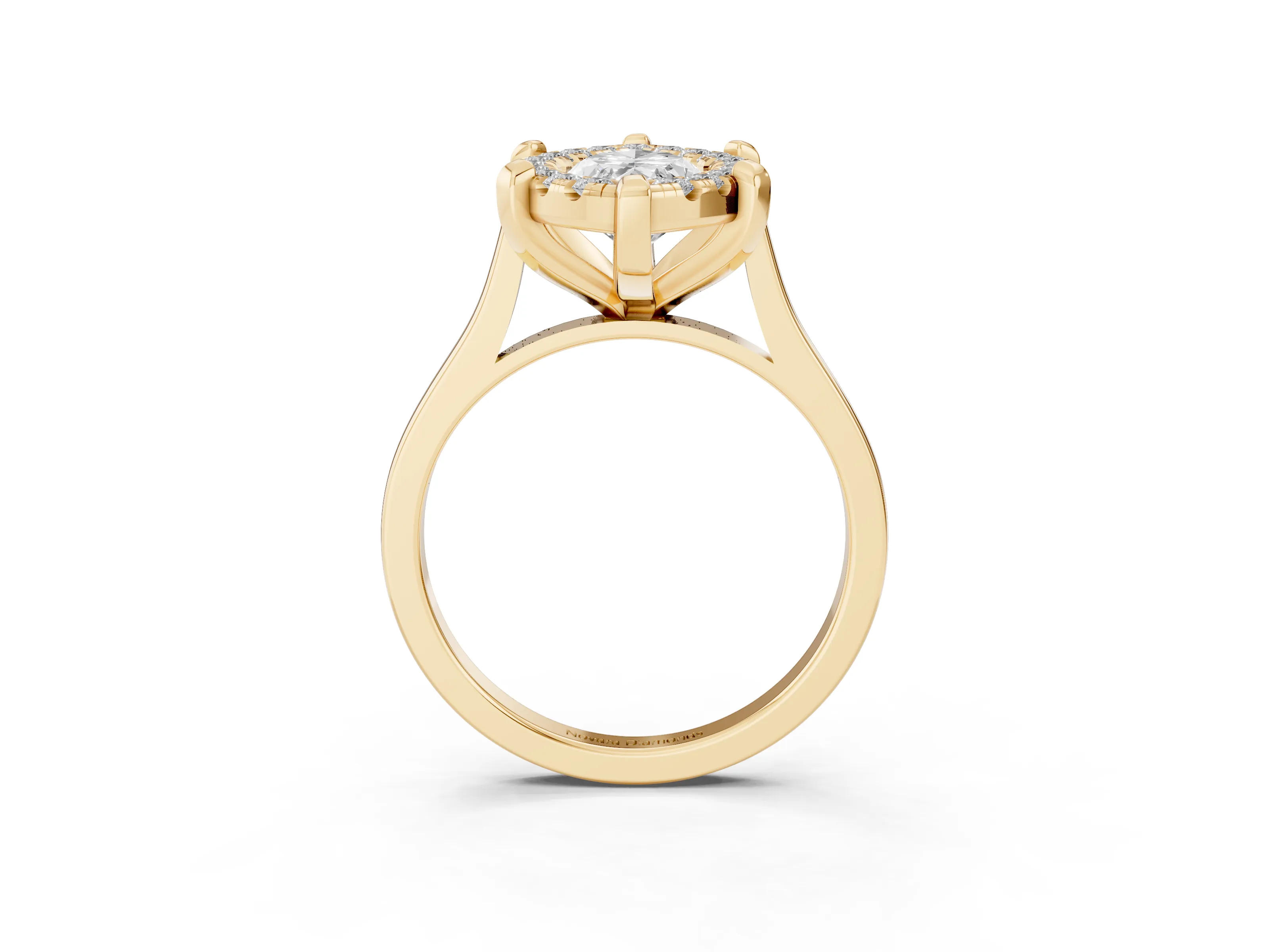 Marquise Cut Diamond Cluster Halo Solitaire Ring Set in Yellow gold with Prong Setting
