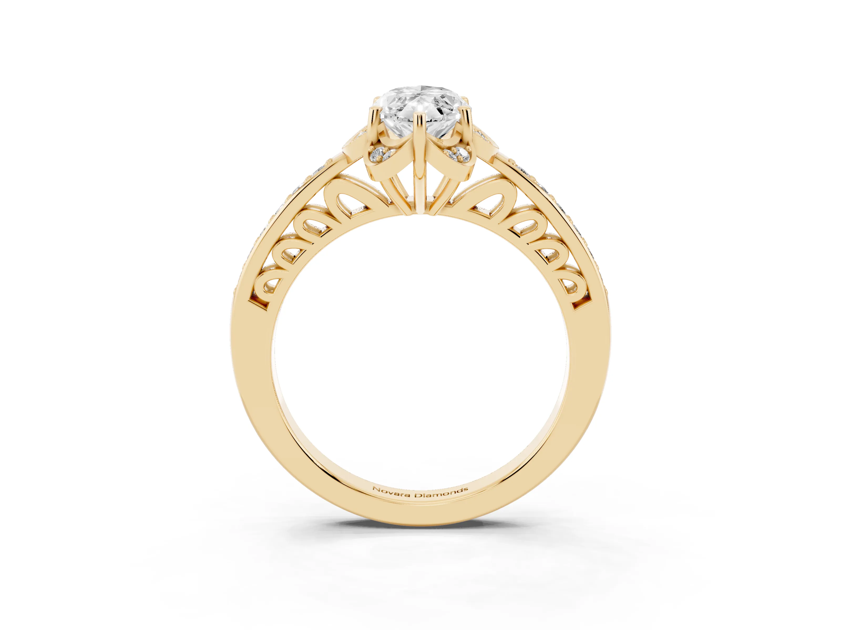 Marquise Cut Diamond Halo Ring Set in Yellow gold with Channel Set Band and Prong Setting