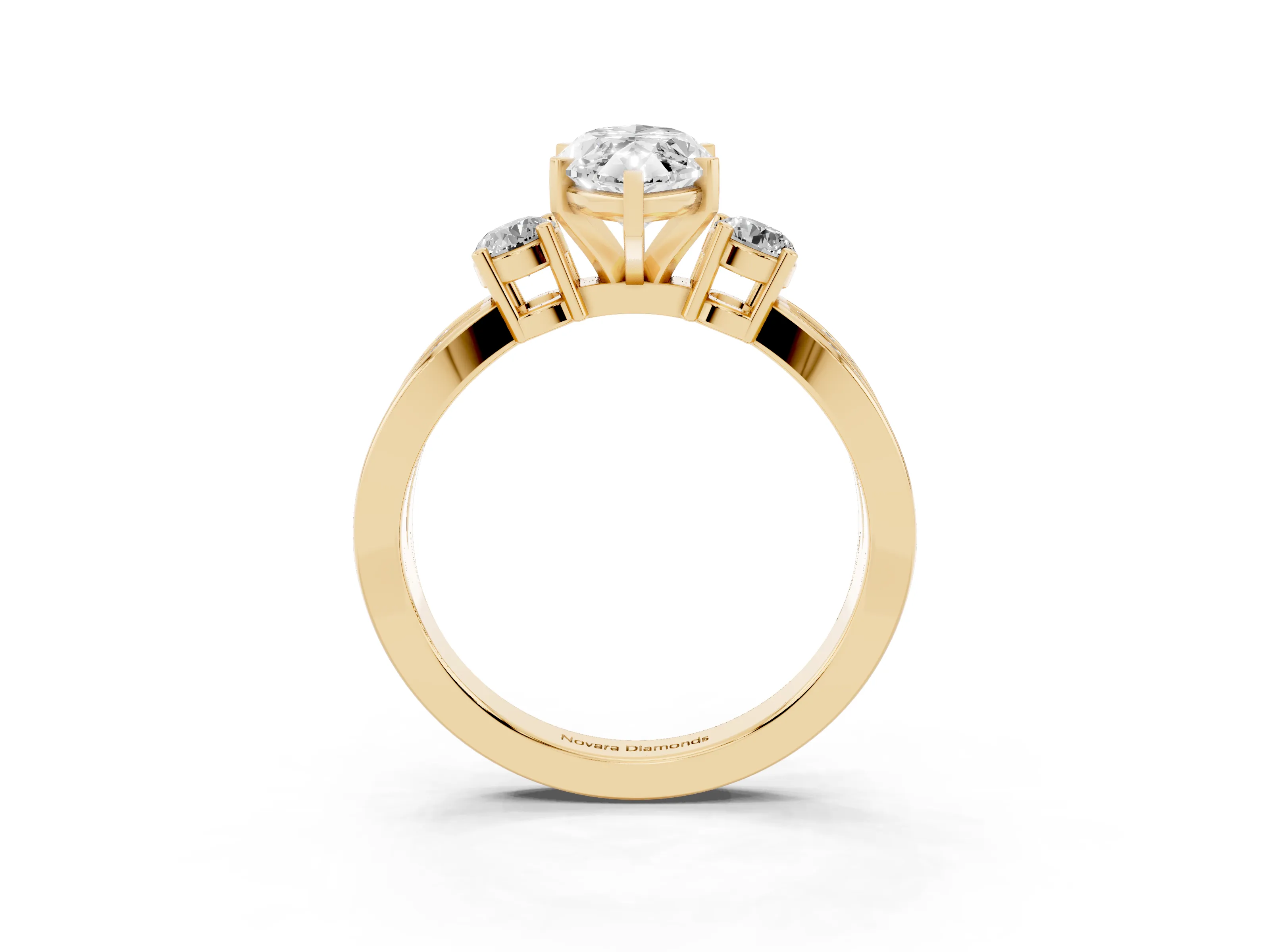 Three-Stone Marquise Cut Diamond Twist Band Ring Set in Yellow gold with Pavé Accents and Prong Setting