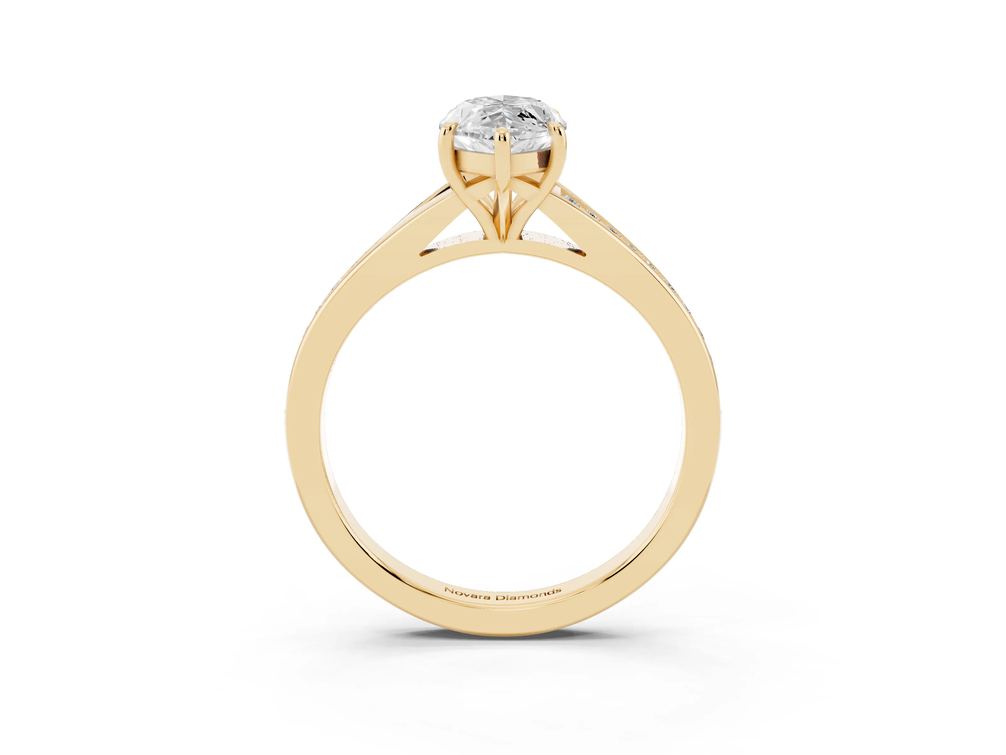Marquise Cut Diamond Solitaire Ring Set in Yellow gold with Pavé Accent Band and Classic Prong Setting