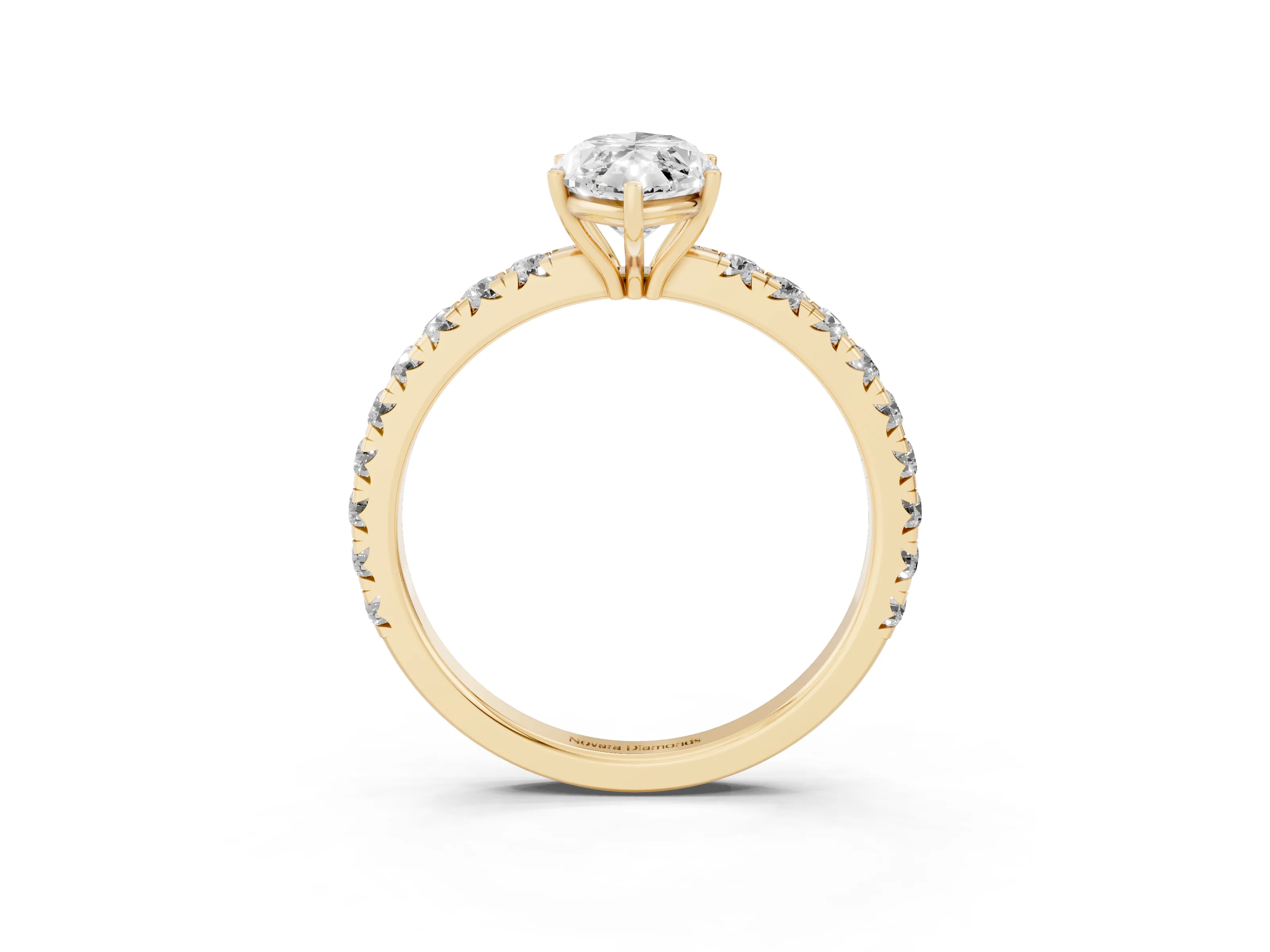 Marquise Cut Diamond Pavé Solitaire Engagement Ring Set in Yellow gold with Prong Setting