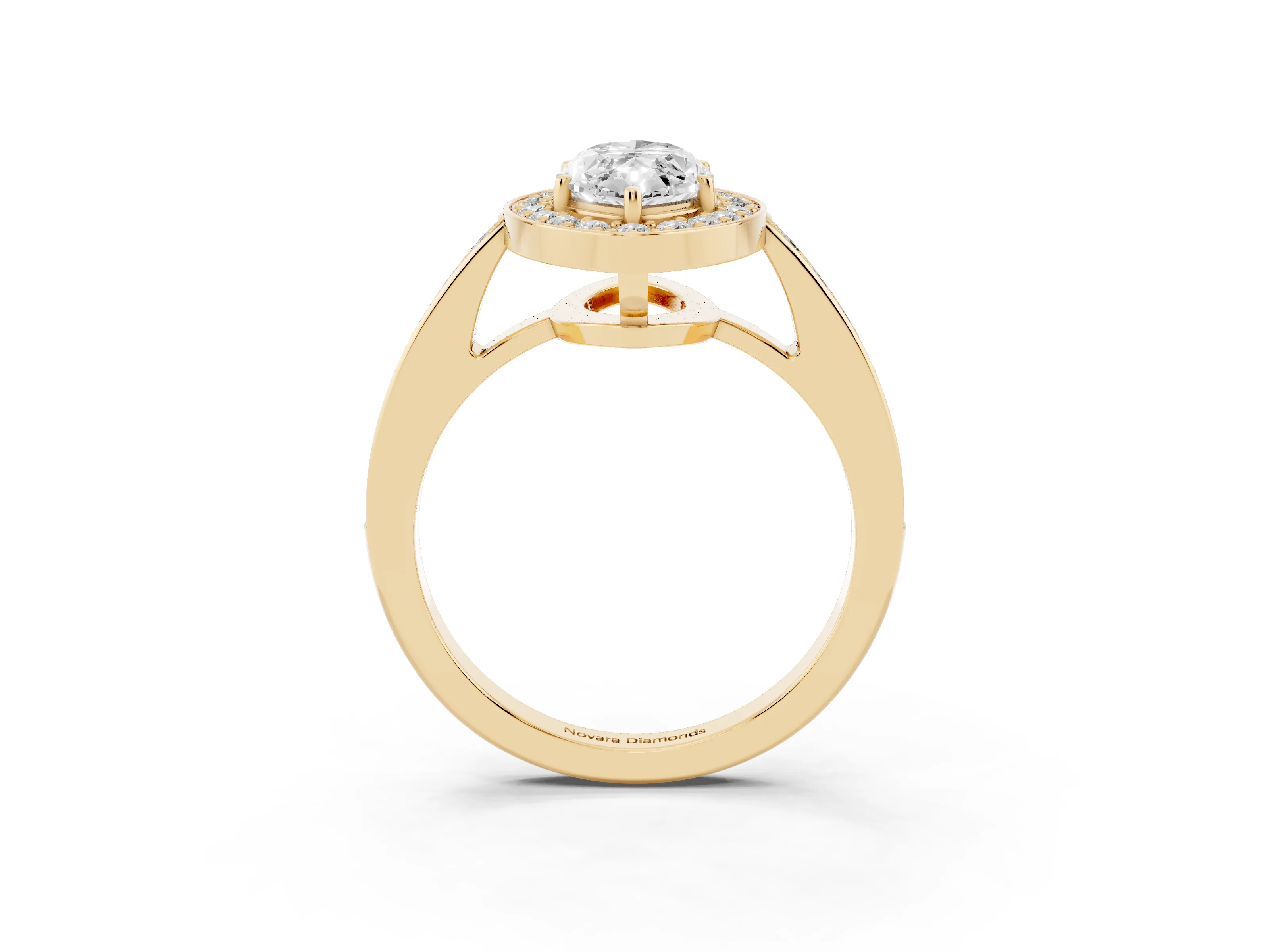 Marquise Cut Diamond Halo Pavé Engagement Ring Set in Yellow gold with Bezel Setting
