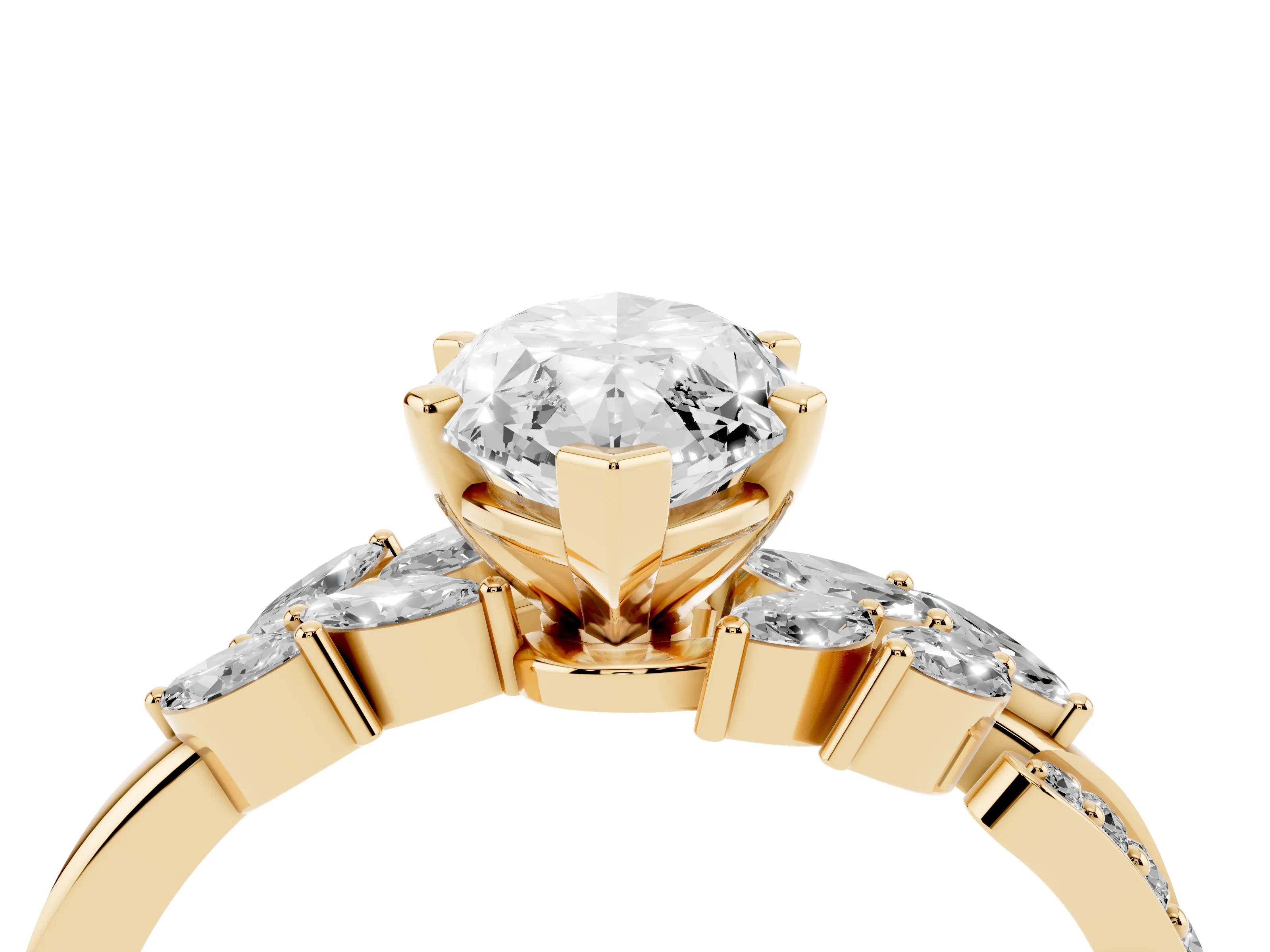 Marquise Cut Diamond Solitaire Ring Set in Yellow gold with Marquise Twist Band and Prong Setting